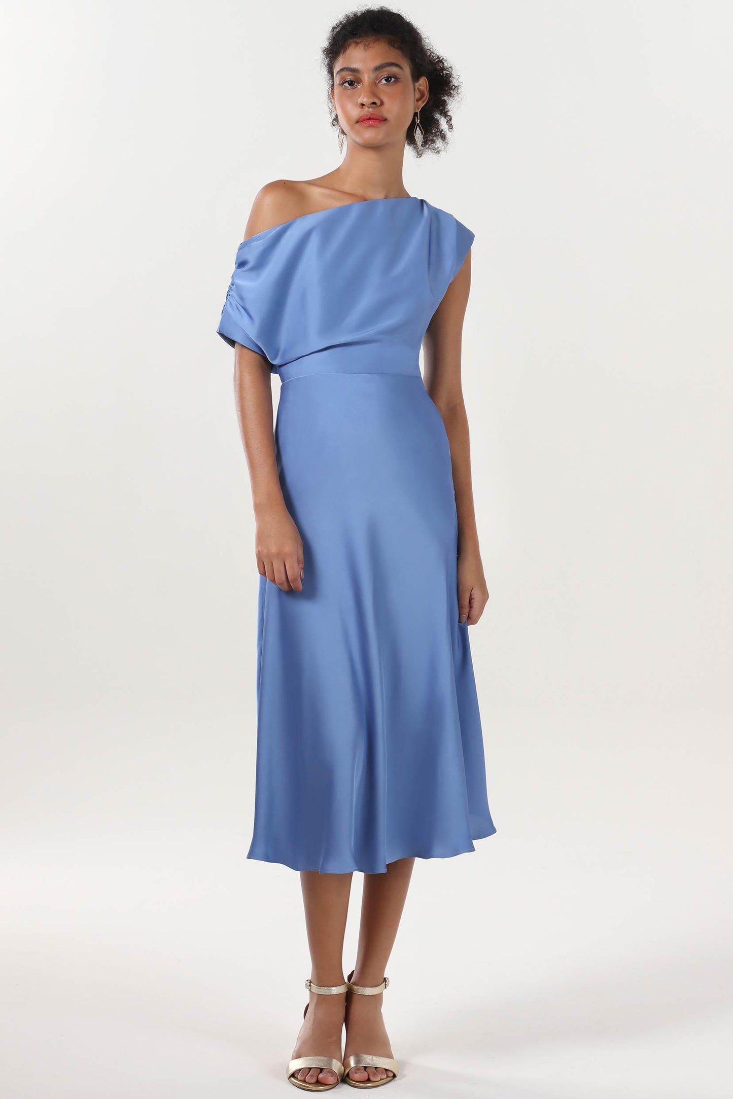 Sheath-Column Midi Luxe Satin Bridesmaid Dress CS0611BM - COCOMELODY