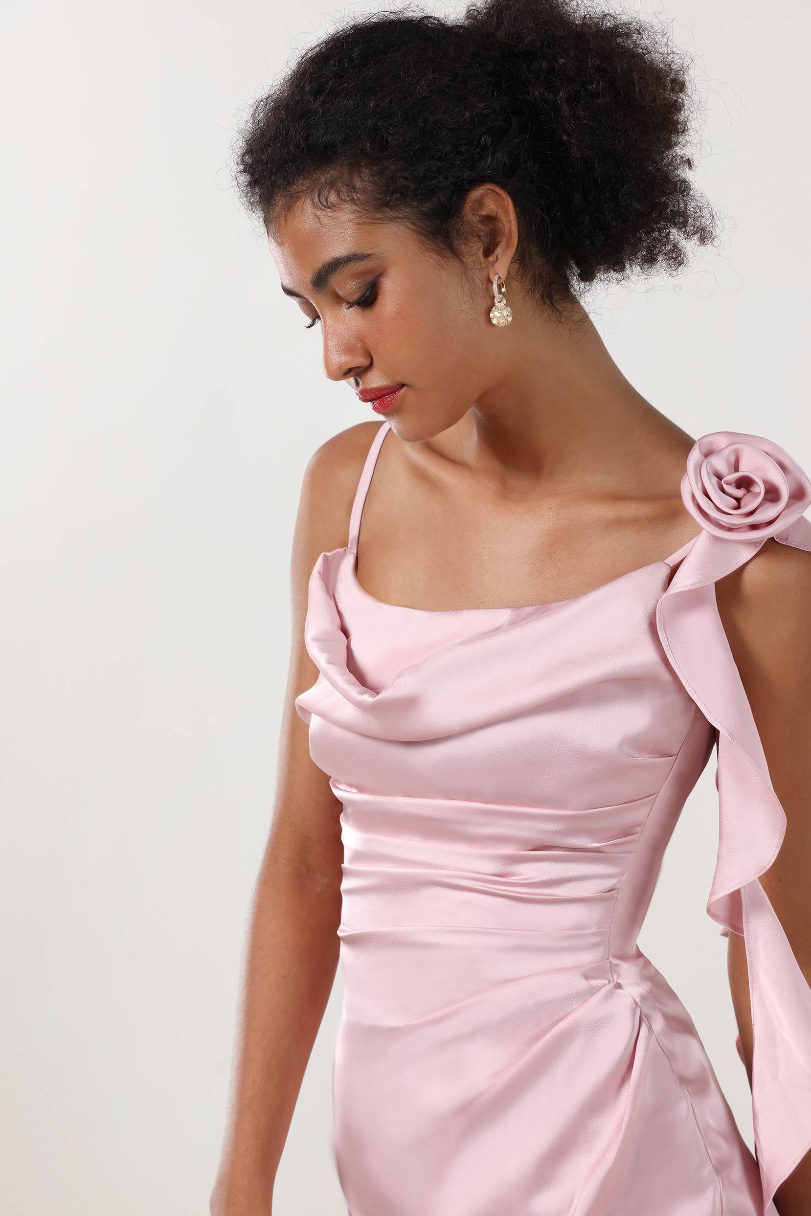 Sheath-Column Midi Luxe Satin Bridesmaid Dress CS0613BM - COCOMELODY