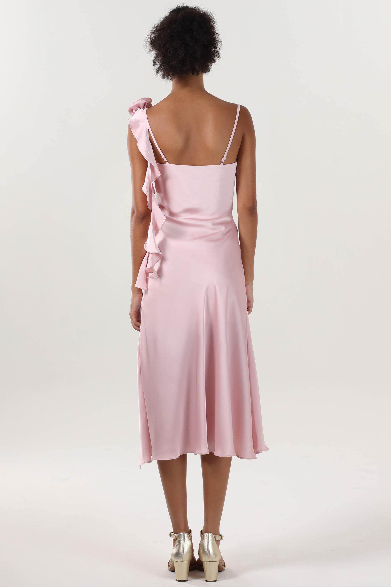 silky column midi dress Scoop Neck Satin Column Midi Dress with Bow at Empire Waist