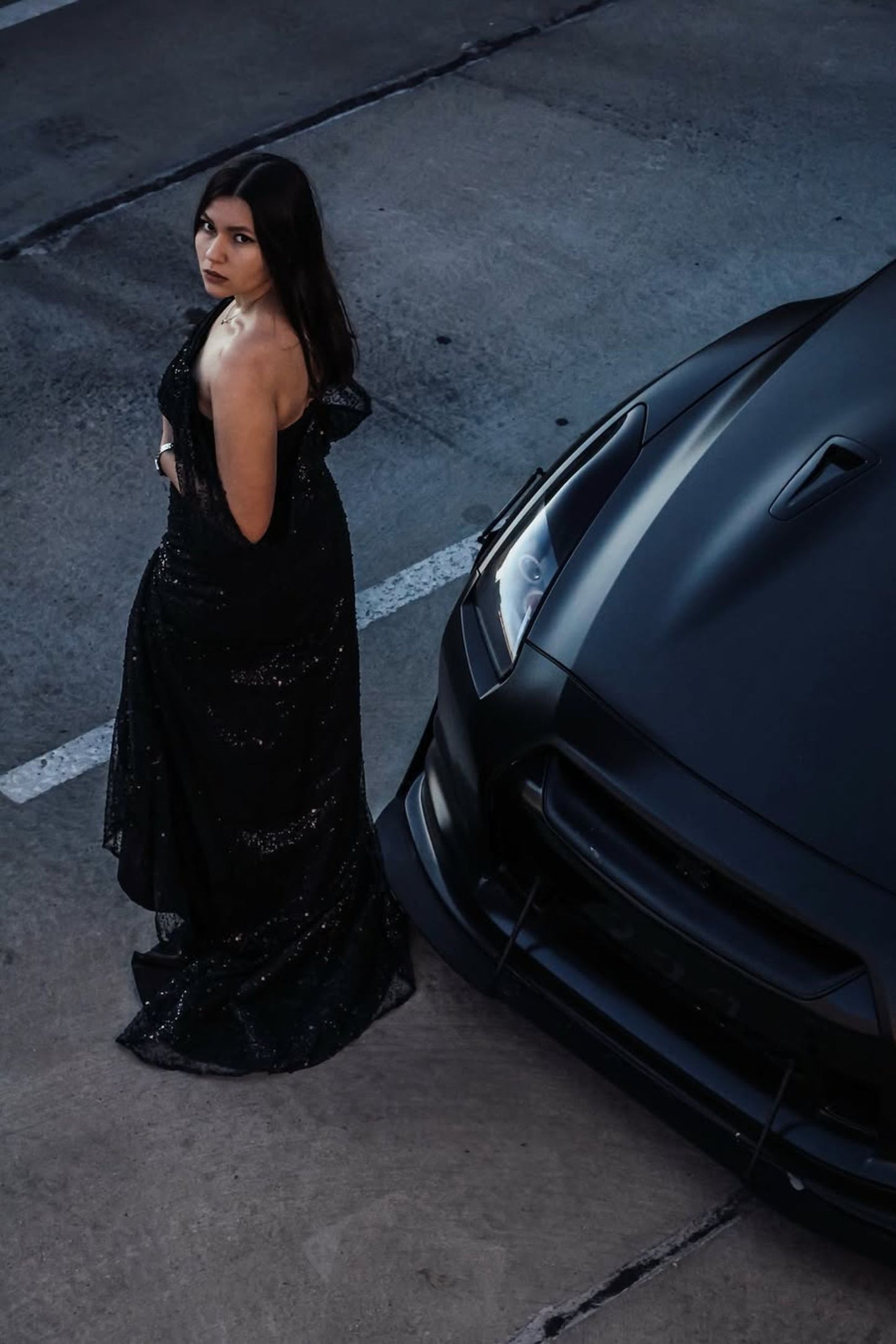 Sheath-Column Sweep-Brush Train Glitter Formal Dress CS0614