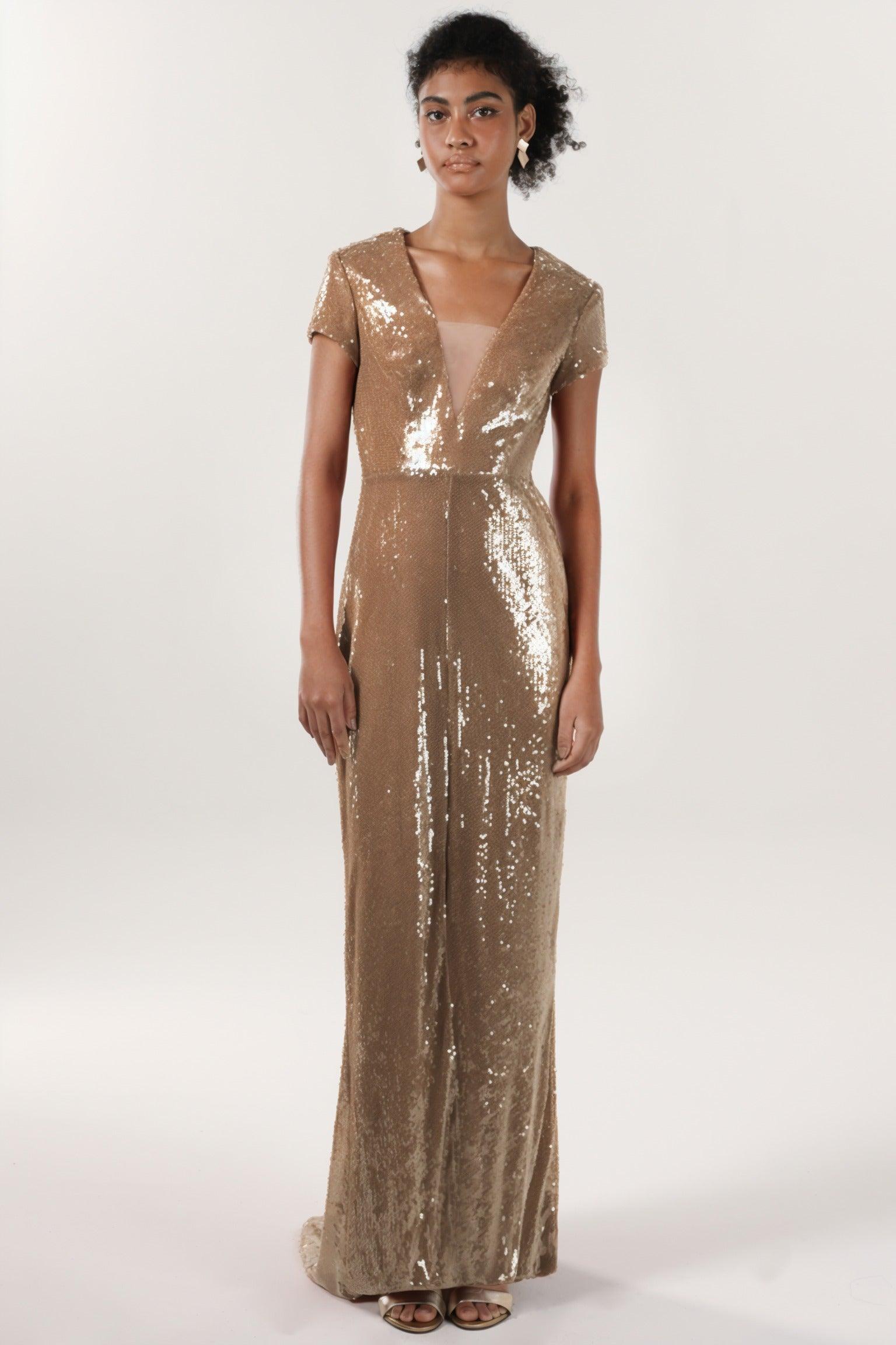 Sheath-Column Sweep-Brush Train Sequined Formal Dress CS0618 - COCOMELODY