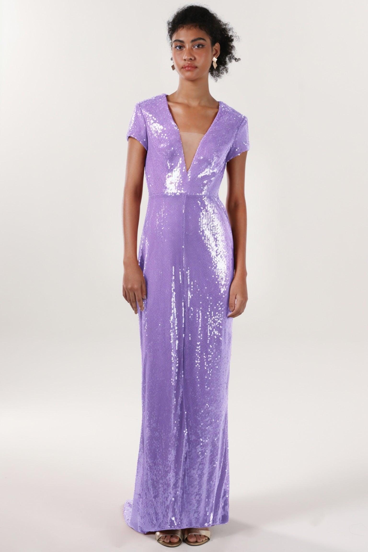 Sheath-Column Sweep-Brush Train Sequined Formal Dress CS0618 - COCOMELODY