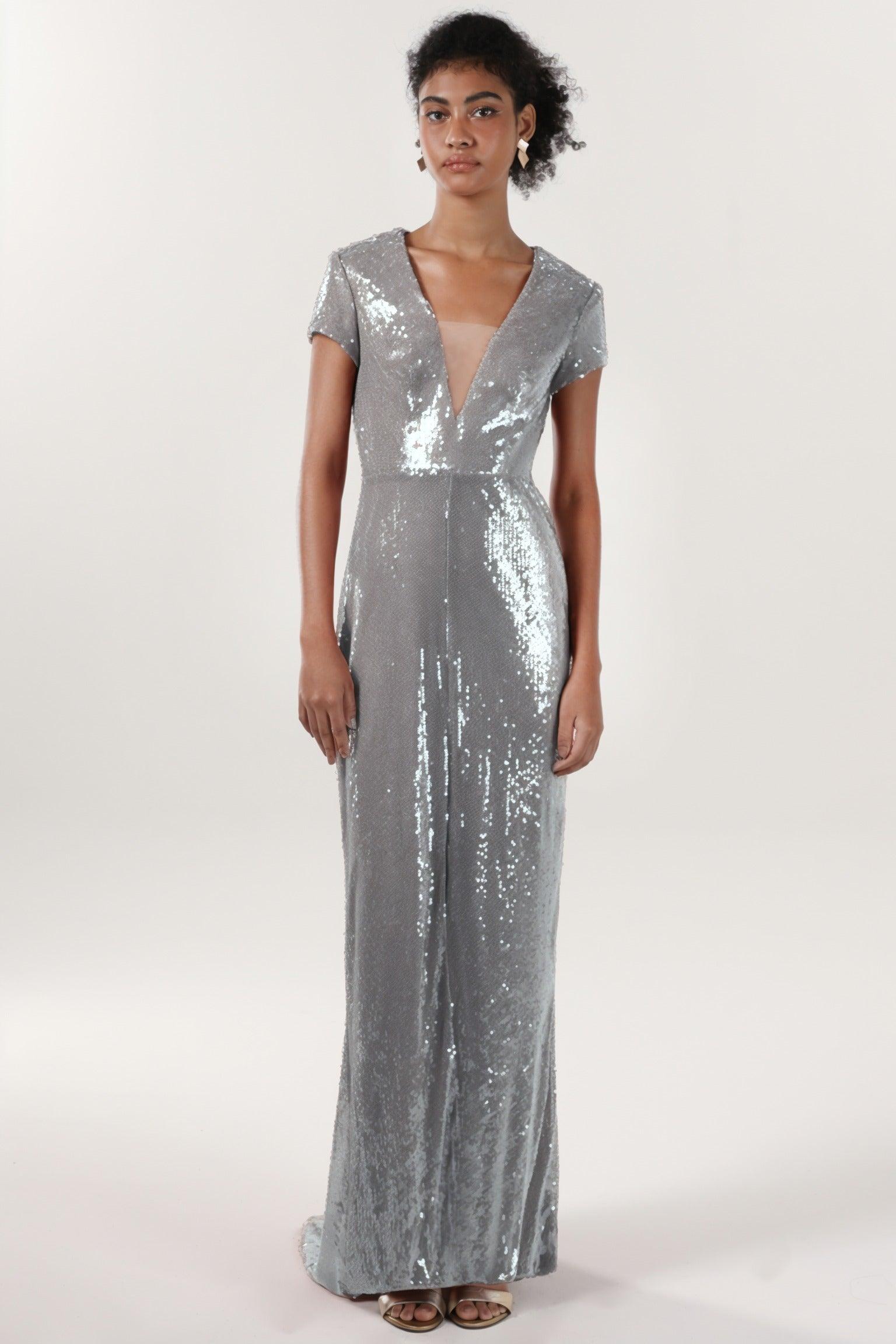 Sheath-Column Sweep-Brush Train Sequined Formal Dress CS0618 - COCOMELODY