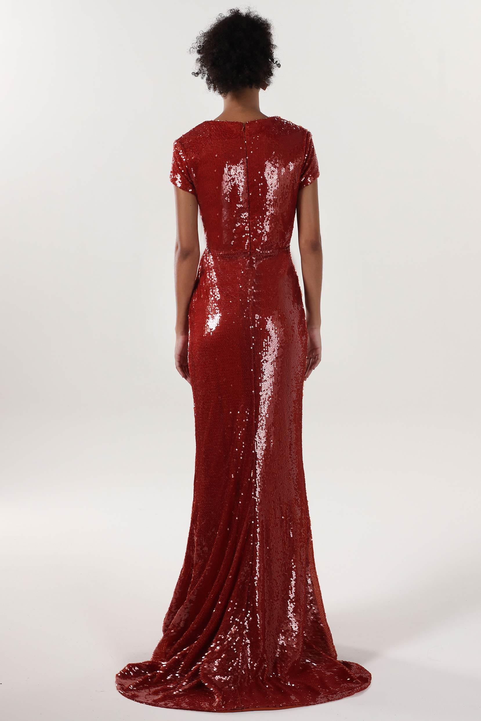 Sheath-Column Sweep-Brush Train Sequined Formal Dress CS0618 - COCOMELODY