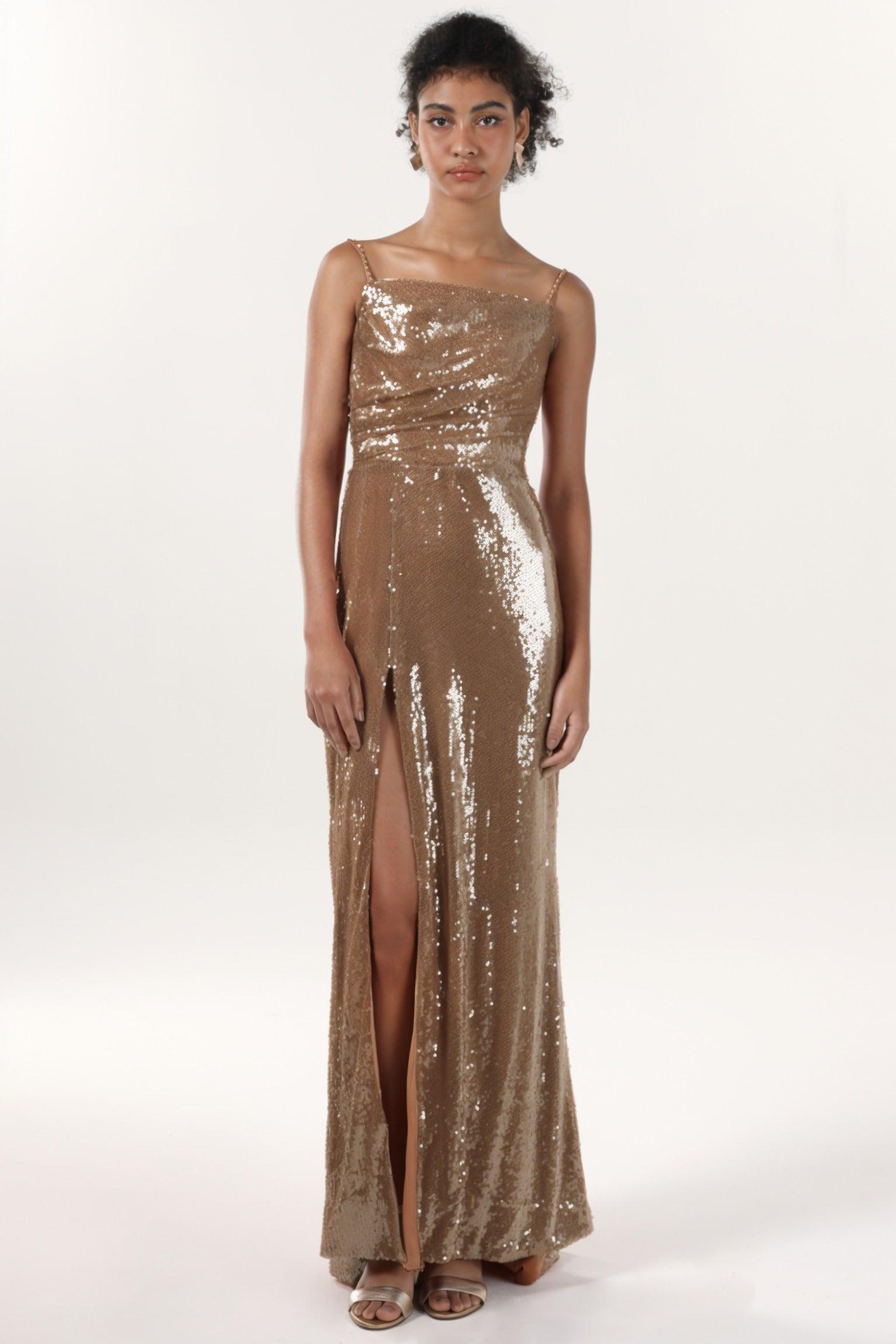 Sheath-Column Sweep-Brush Train Sequined Formal Dress CS0624 - COCOMELODY