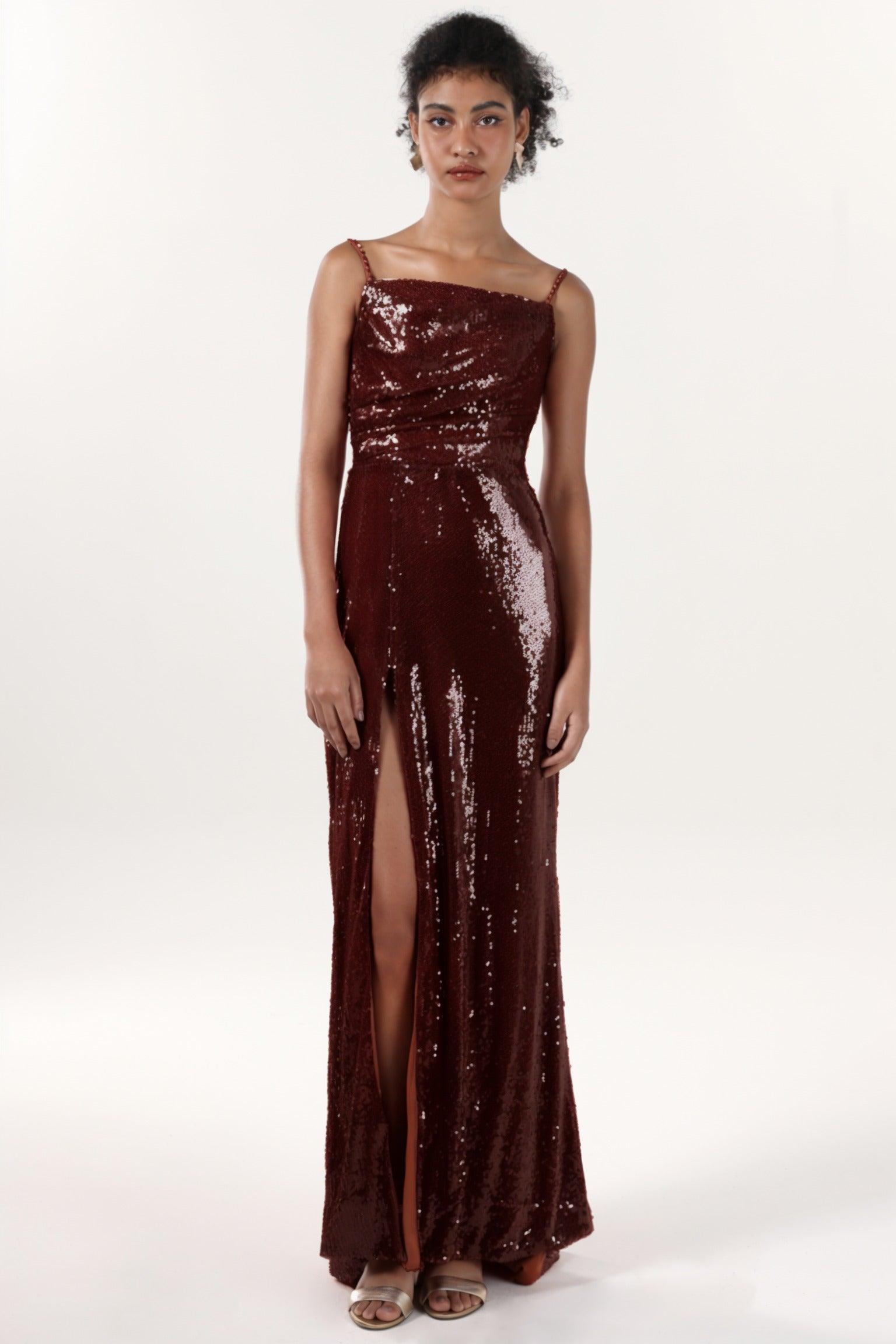 Sheath-Column Sweep-Brush Train Sequined Formal Dress CS0624 - COCOMELODY