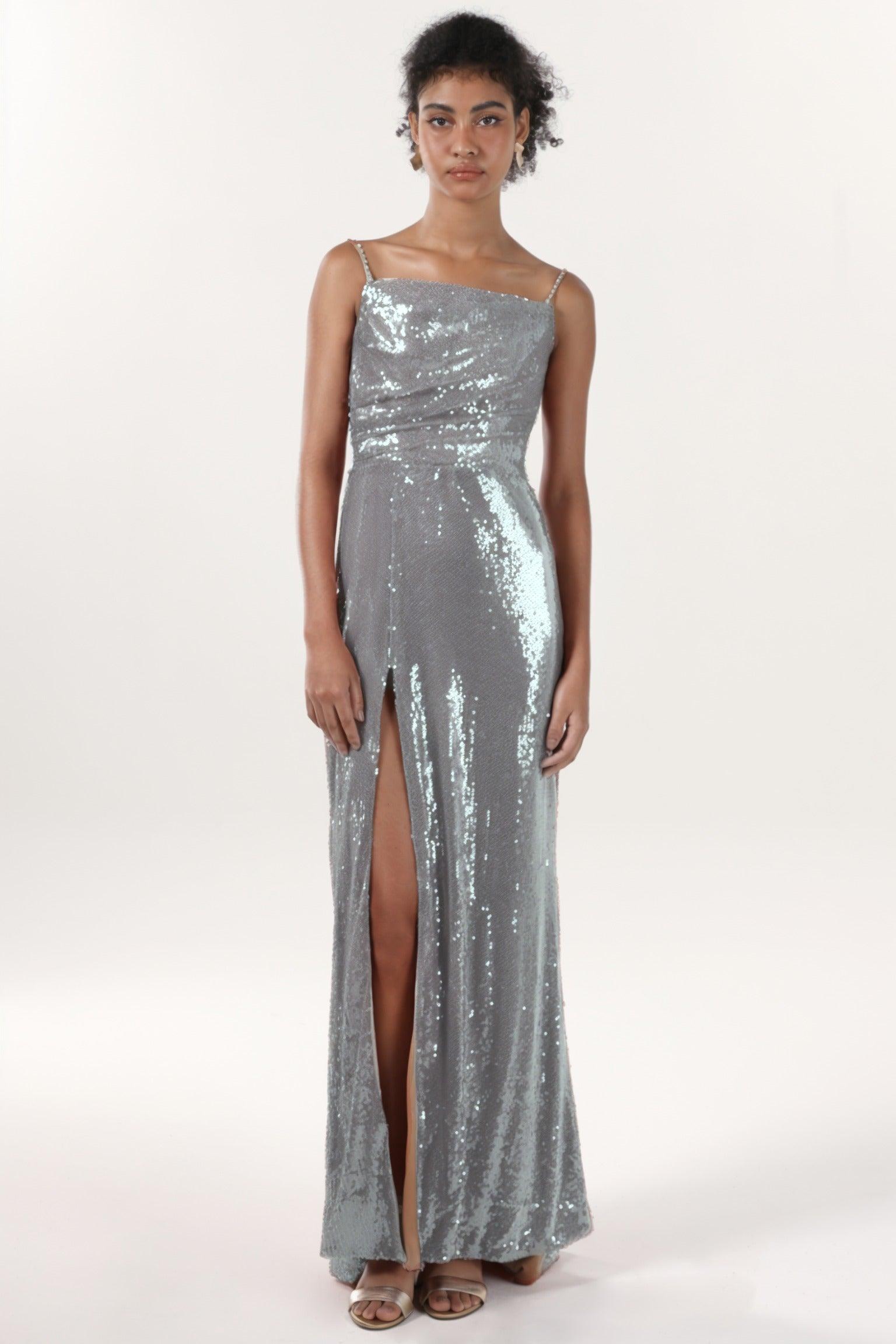 Sheath-Column Sweep-Brush Train Sequined Formal Dress CS0624 - COCOMELODY