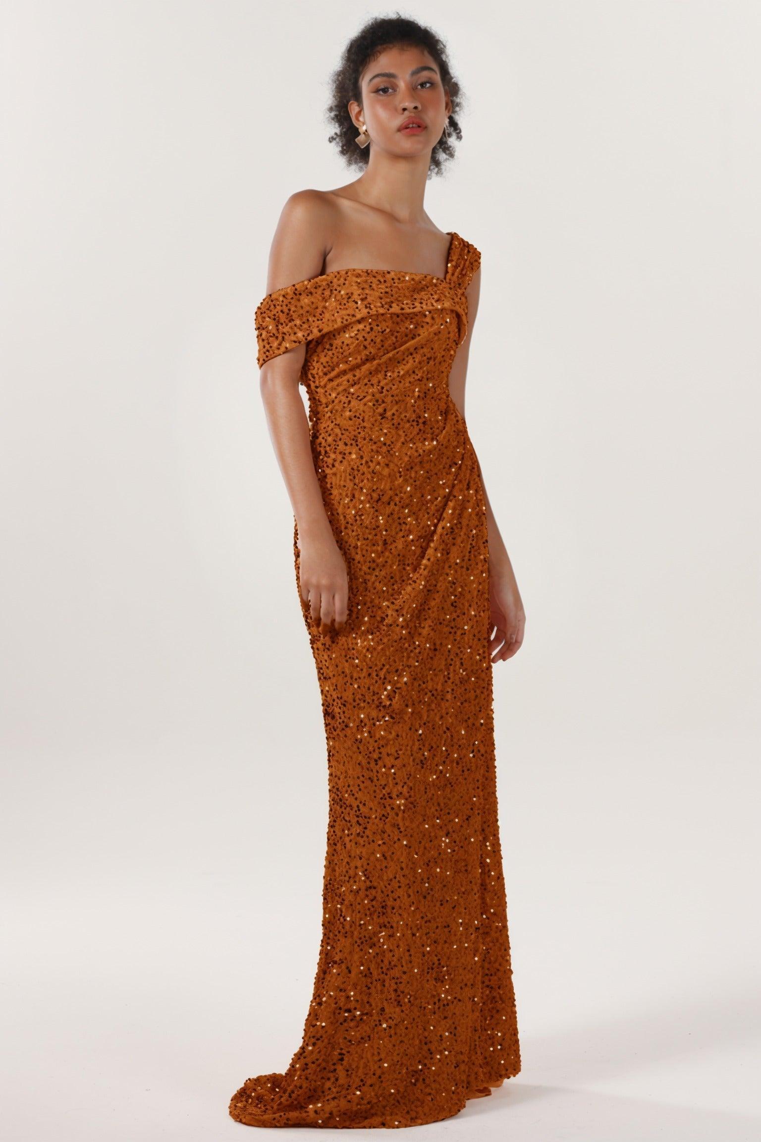 Sheath-Column Sweep-Brush Train Velvet Sequin Bridesmaid Dress CS0635BM - COCOMELODY