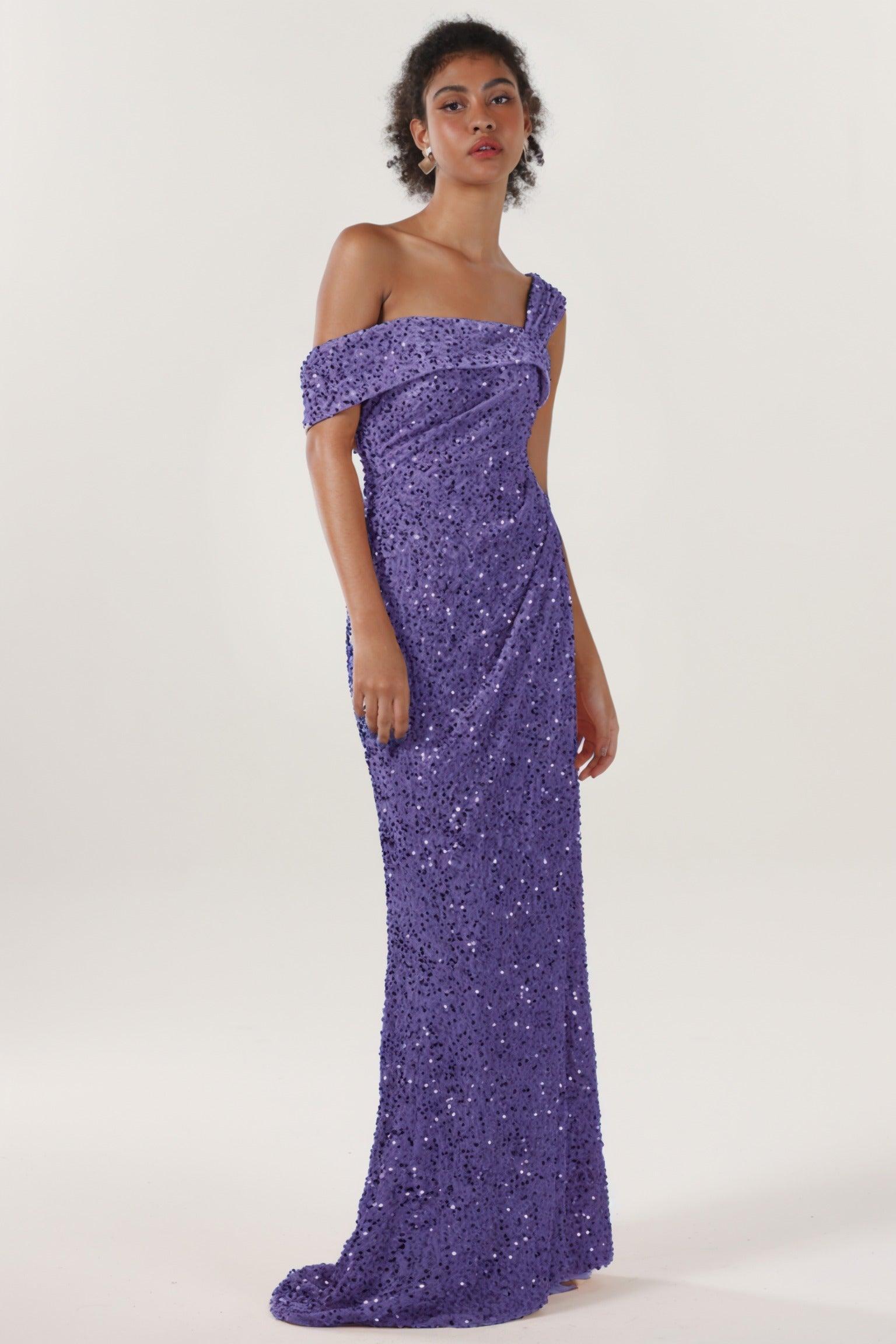 Sheath-Column Sweep-Brush Train Velvet Sequin Bridesmaid Dress CS0635BM - COCOMELODY