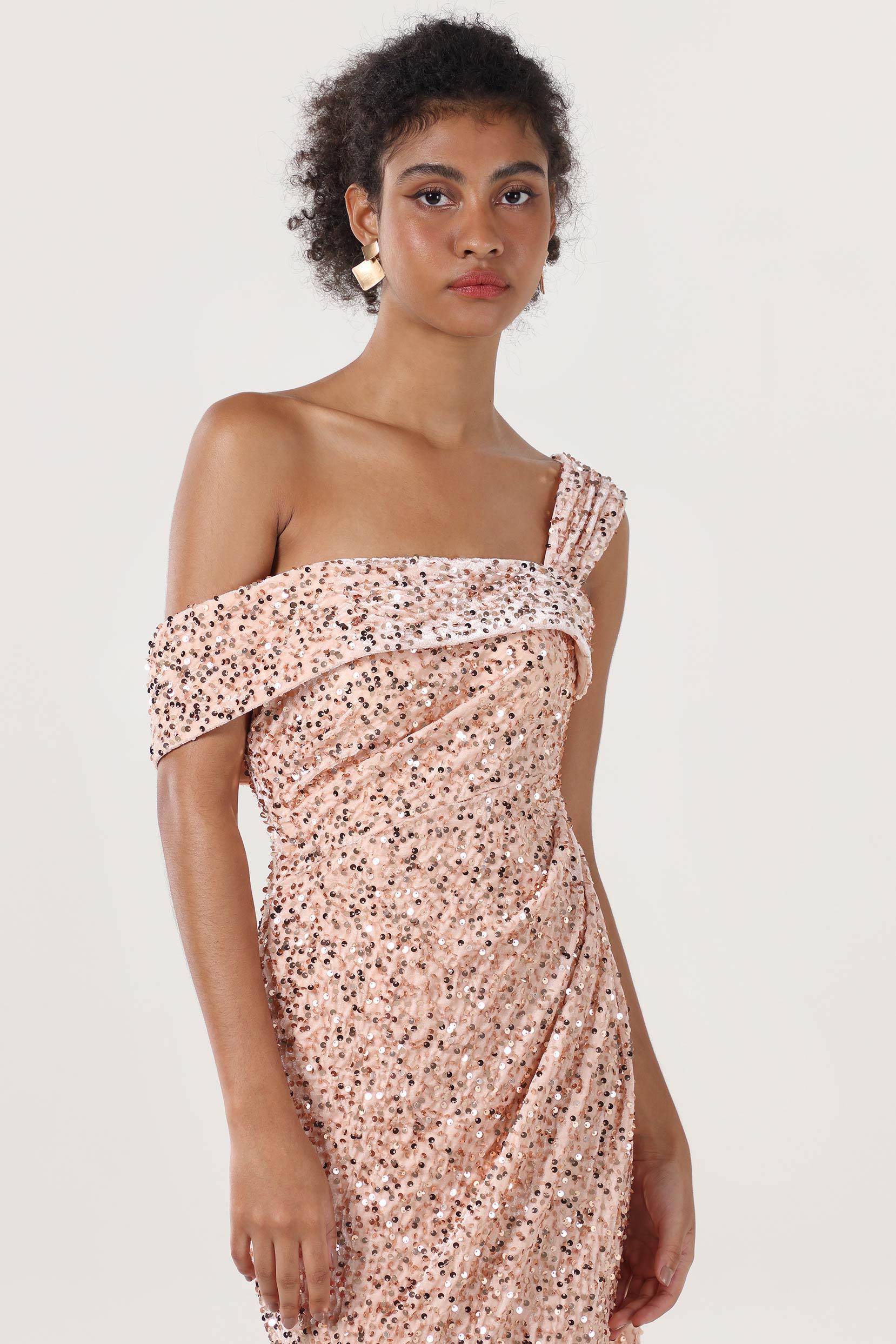Sheath-Column Sweep-Brush Train Velvet Sequin Bridesmaid Dress CS0635BM - COCOMELODY