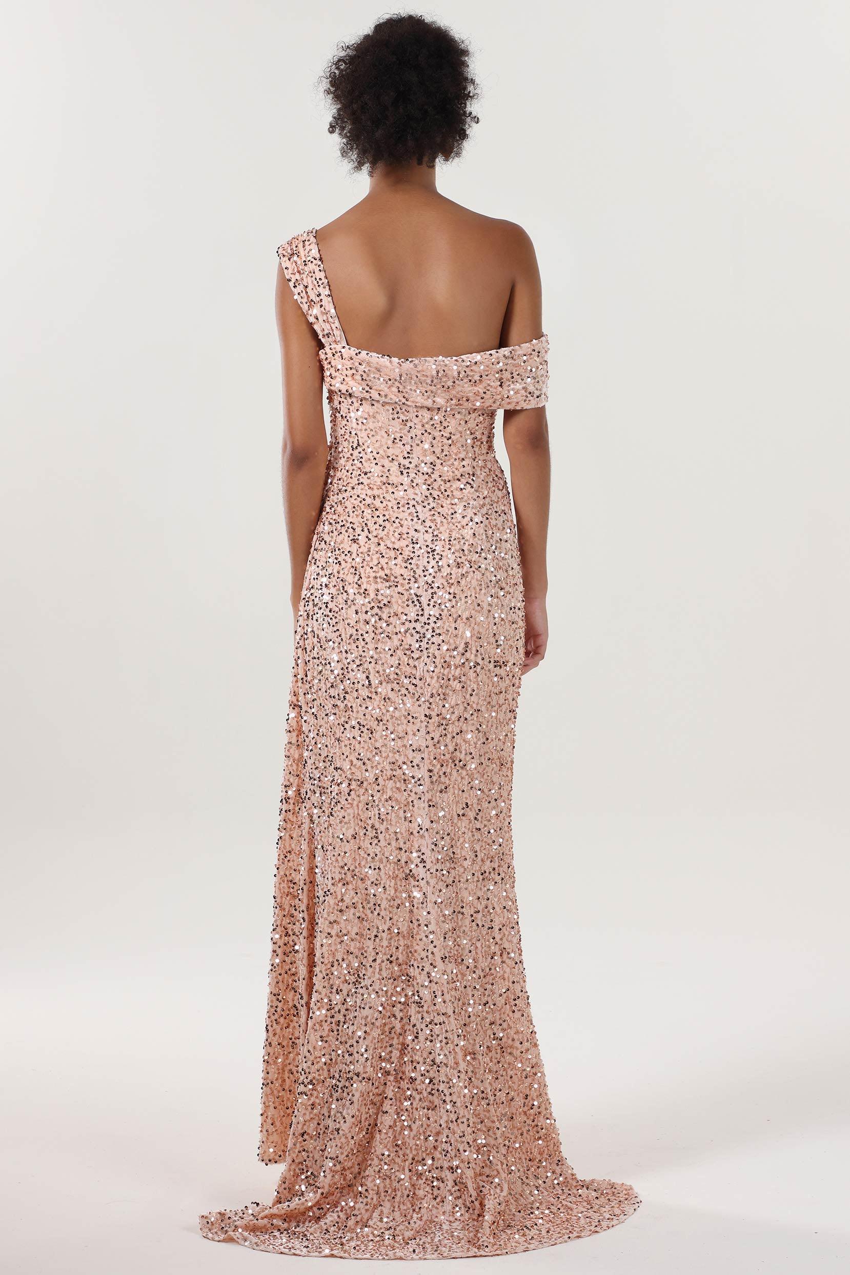 Sheath-Column Sweep-Brush Train Velvet Sequin Bridesmaid Dress CS0635BM - COCOMELODY