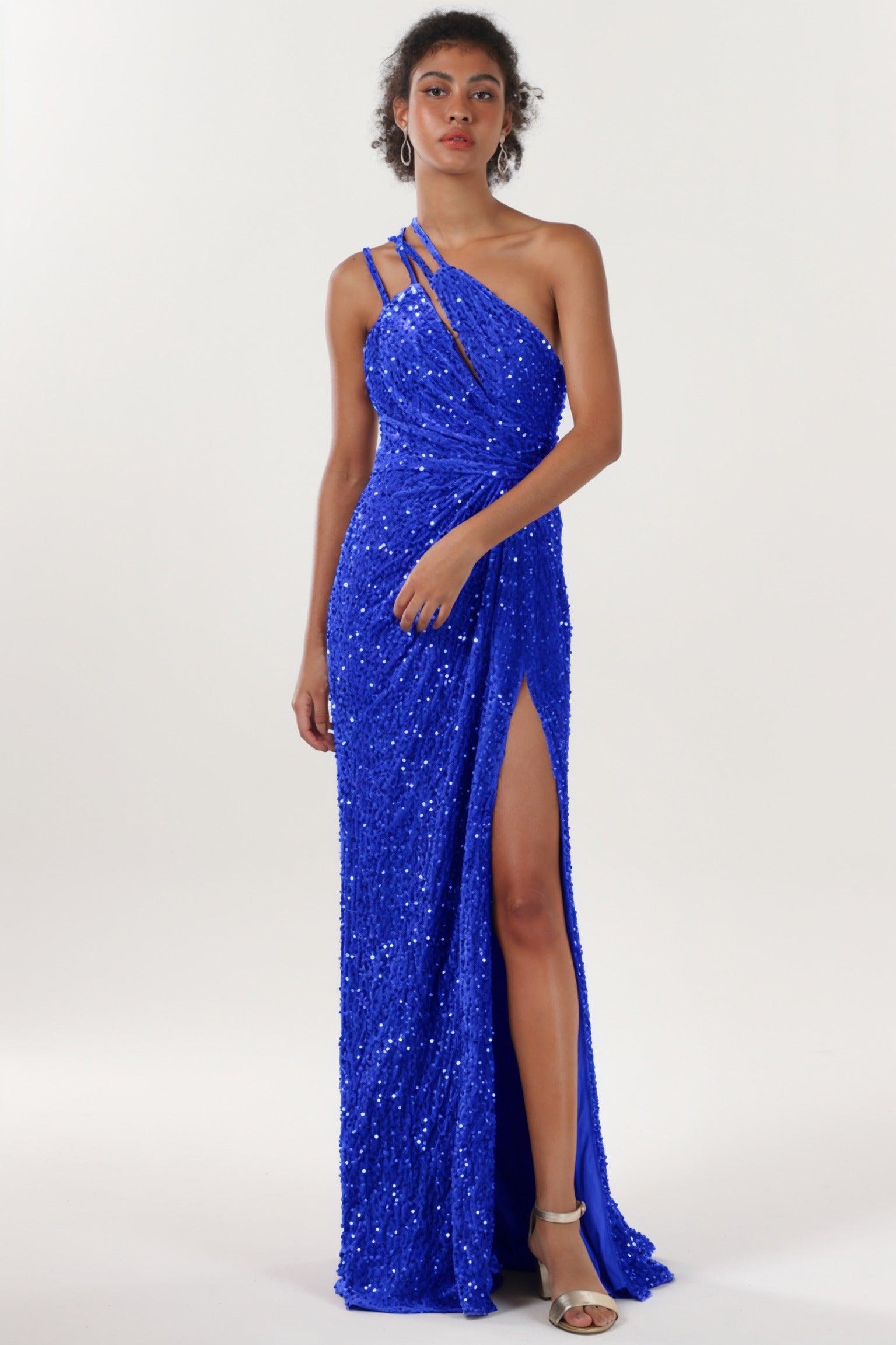 Sheath-Column Sweep-Brush Train Velvet Sequin Formal Dress CS0638 - COCOMELODY