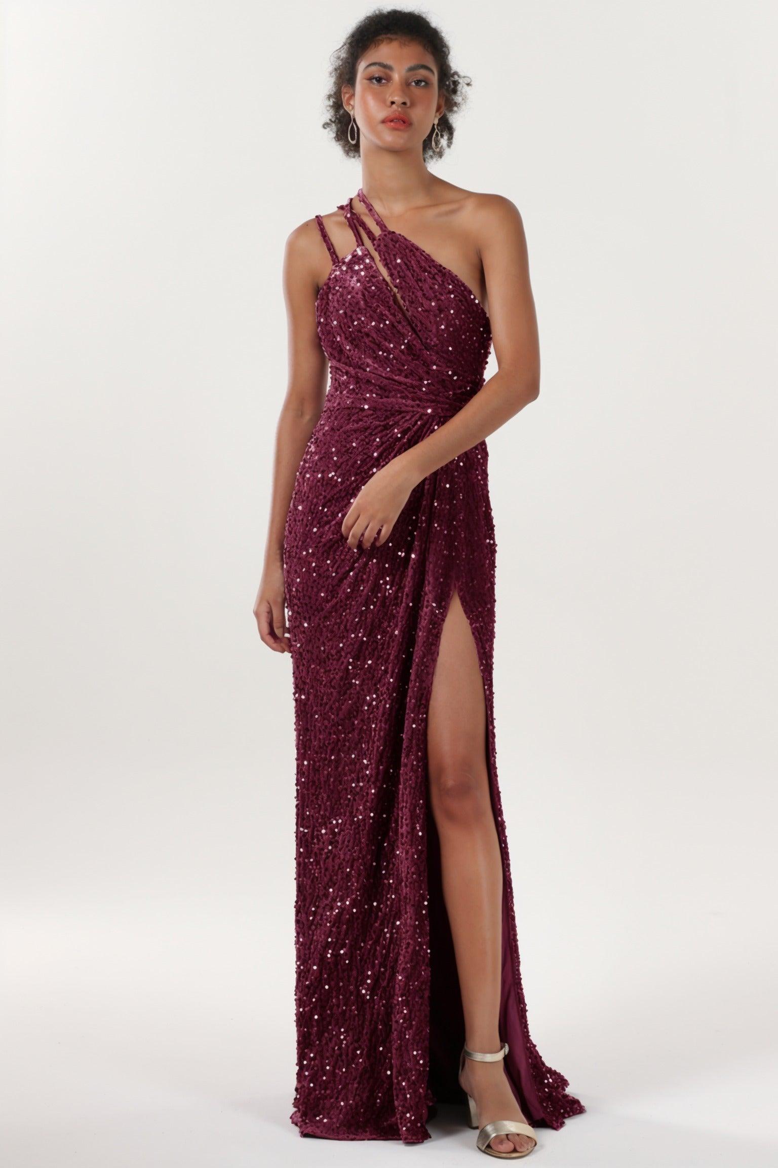 Sheath-Column Sweep-Brush Train Velvet Sequin Formal Dress CS0638 - COCOMELODY