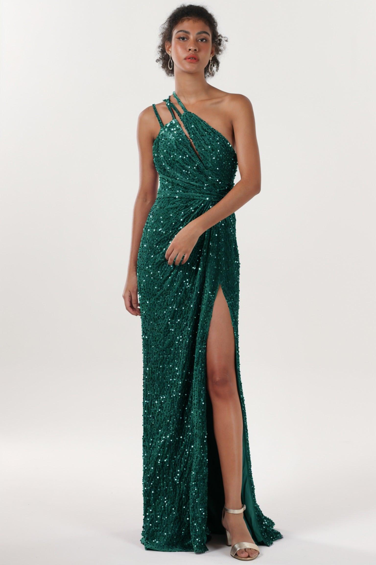 Sheath-Column Sweep-Brush Train Velvet Sequin Formal Dress CS0638 - COCOMELODY