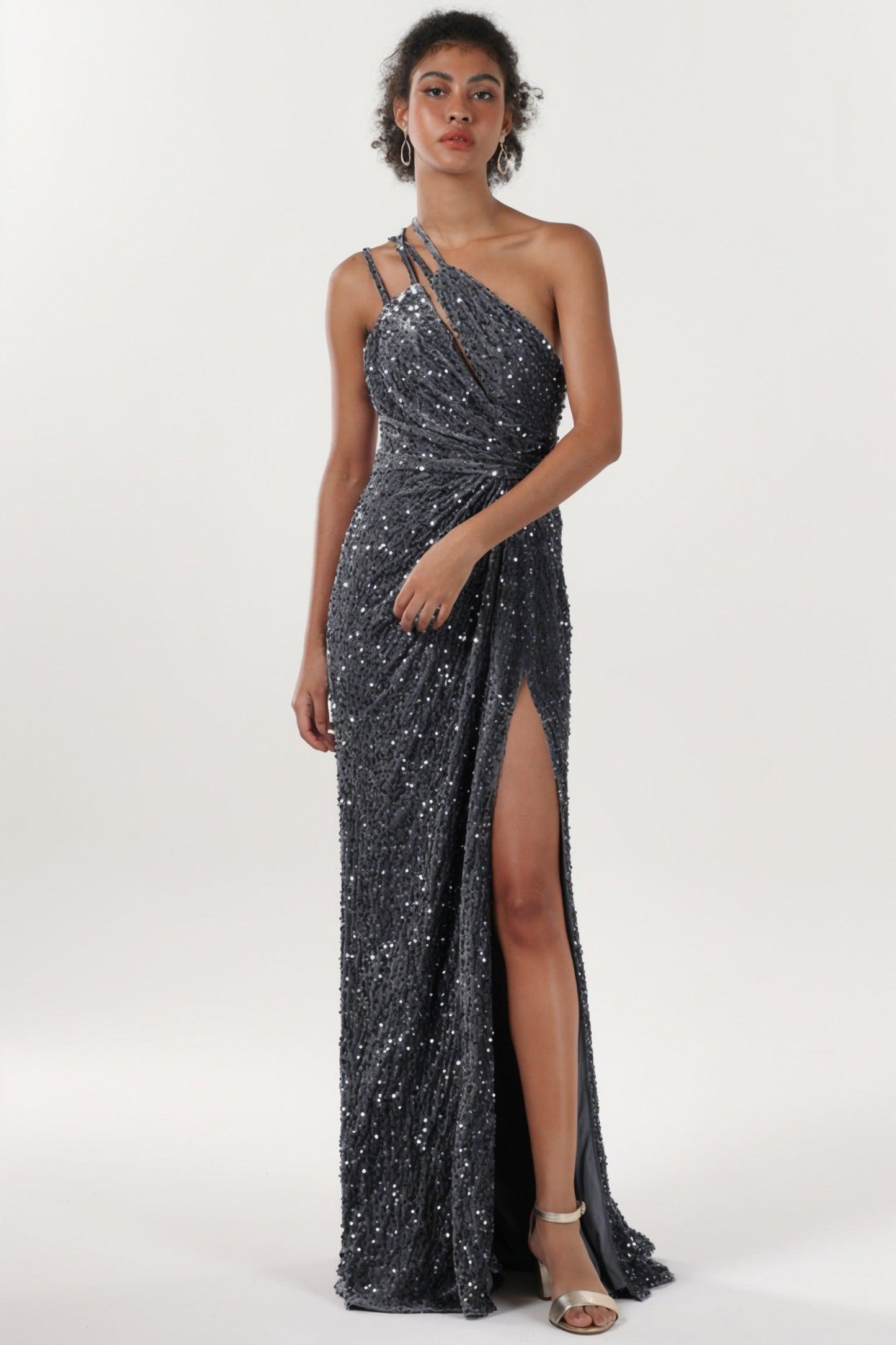 Sheath-Column Sweep-Brush Train Velvet Sequin Formal Dress CS0638 - COCOMELODY