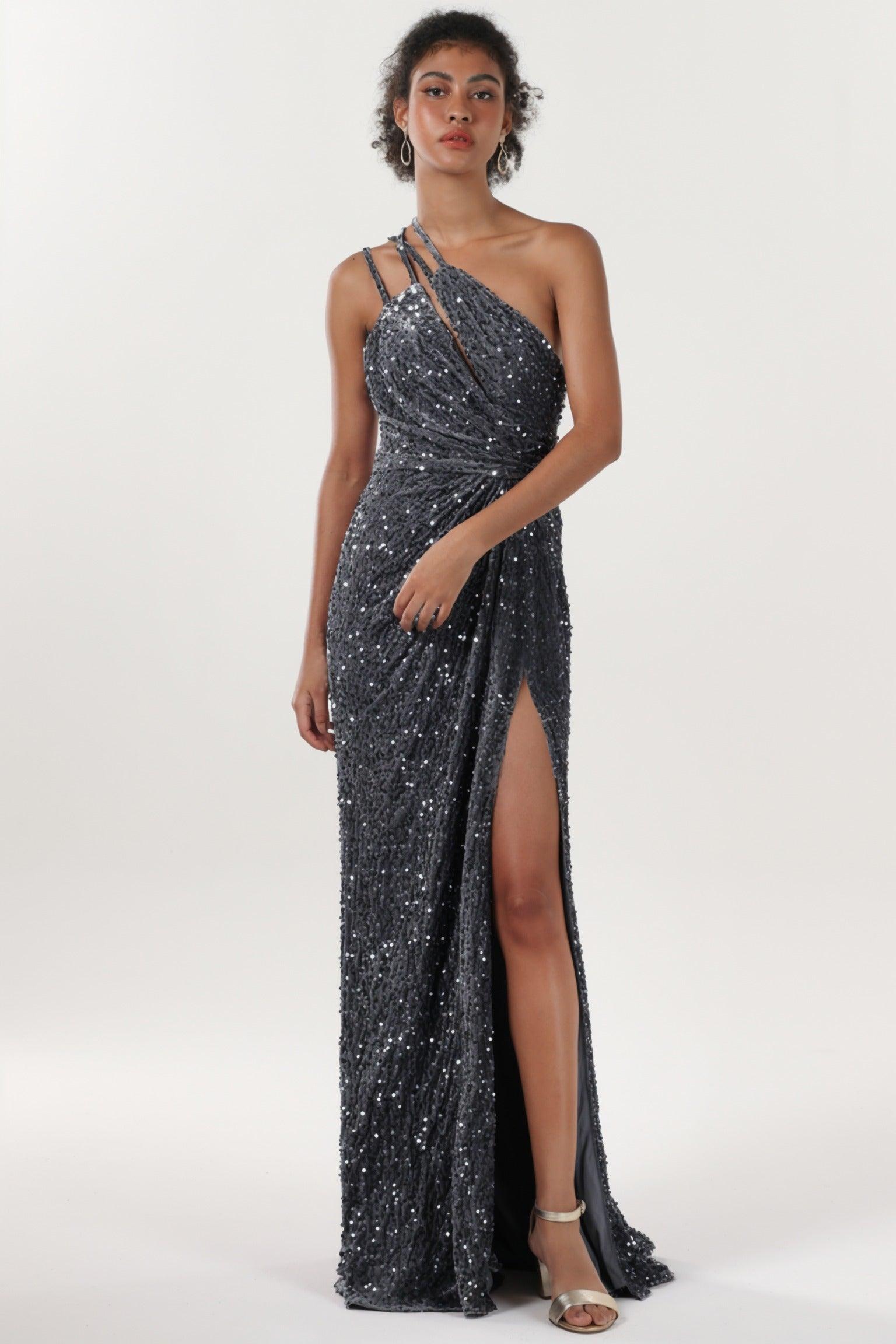 Sheath-Column Sweep-Brush Train Velvet Sequin Formal Dress CS0638 - COCOMELODY