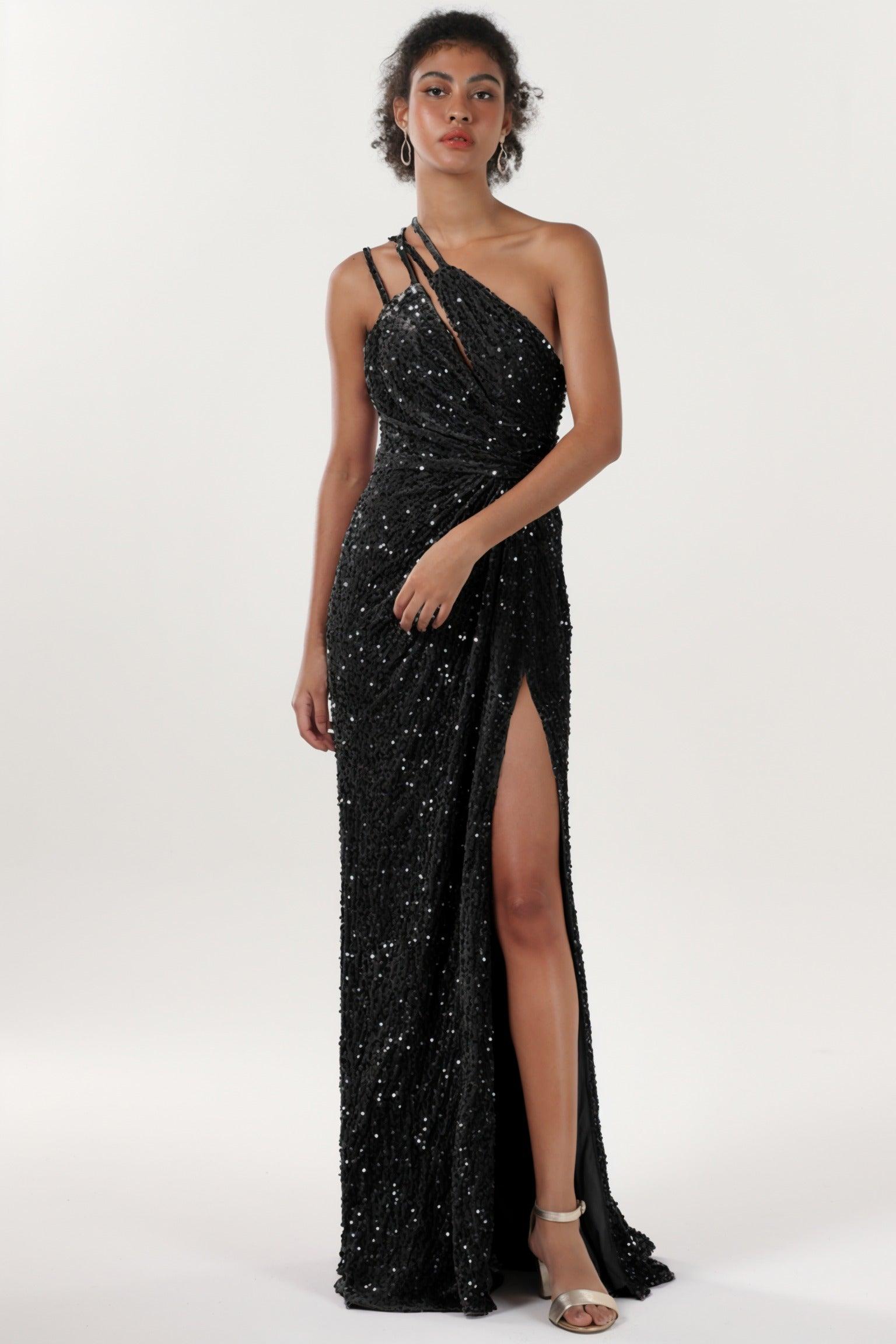Sheath-Column Sweep-Brush Train Velvet Sequin Formal Dress CS0638 - COCOMELODY