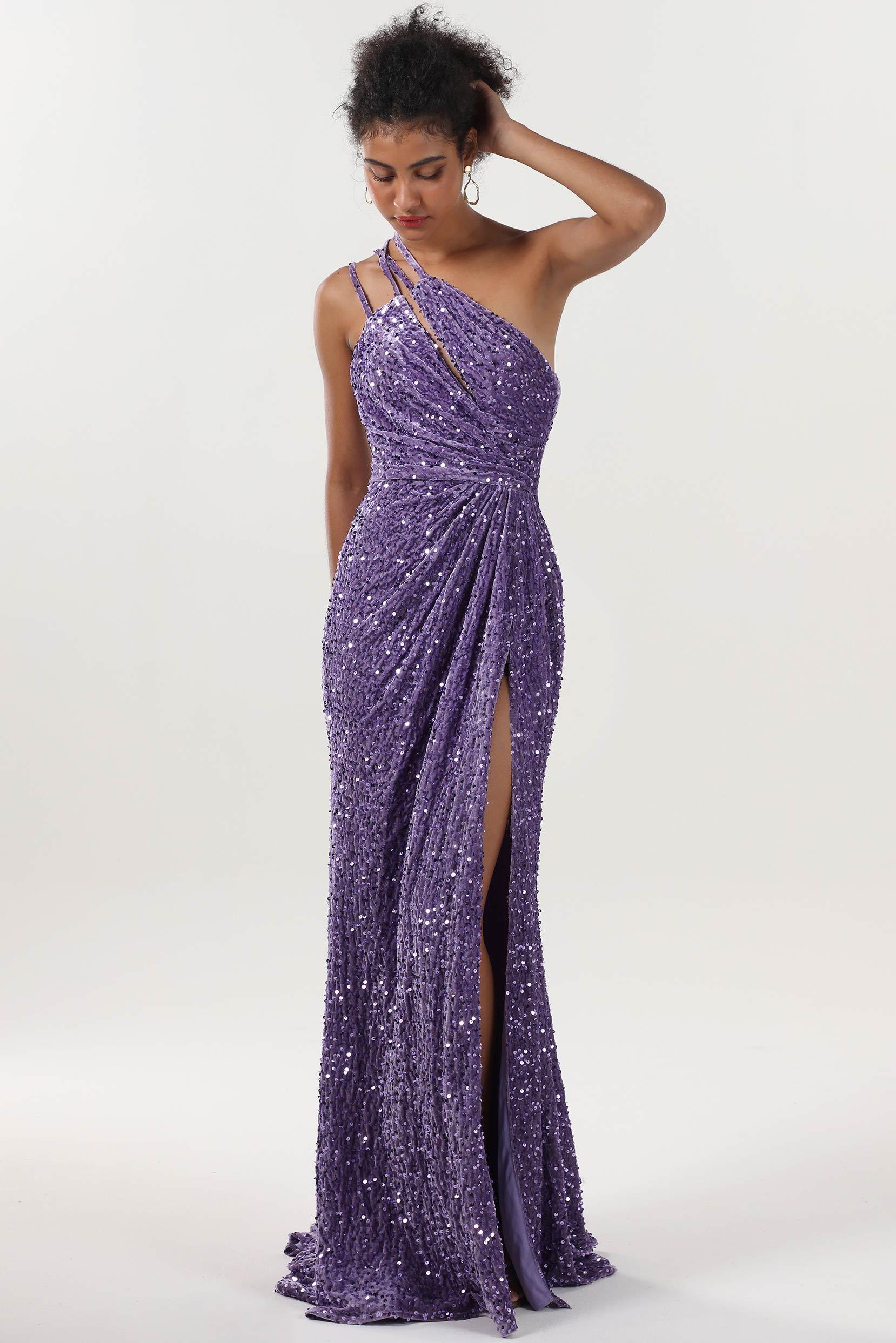 Sheath-Column Sweep-Brush Train Velvet Sequin Formal Dress CS0638 - COCOMELODY
