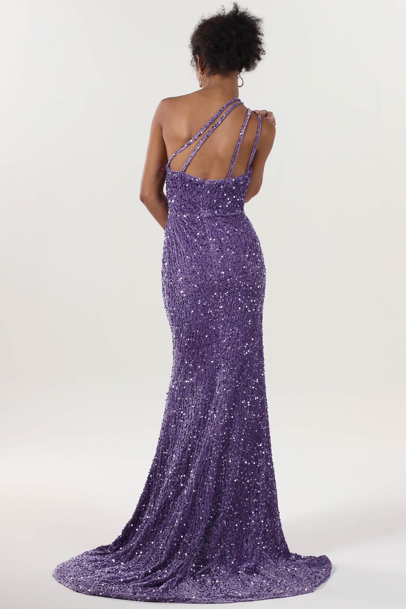 Sheath-Column Sweep-Brush Train Velvet Sequin Formal Dress CS0638 - COCOMELODY