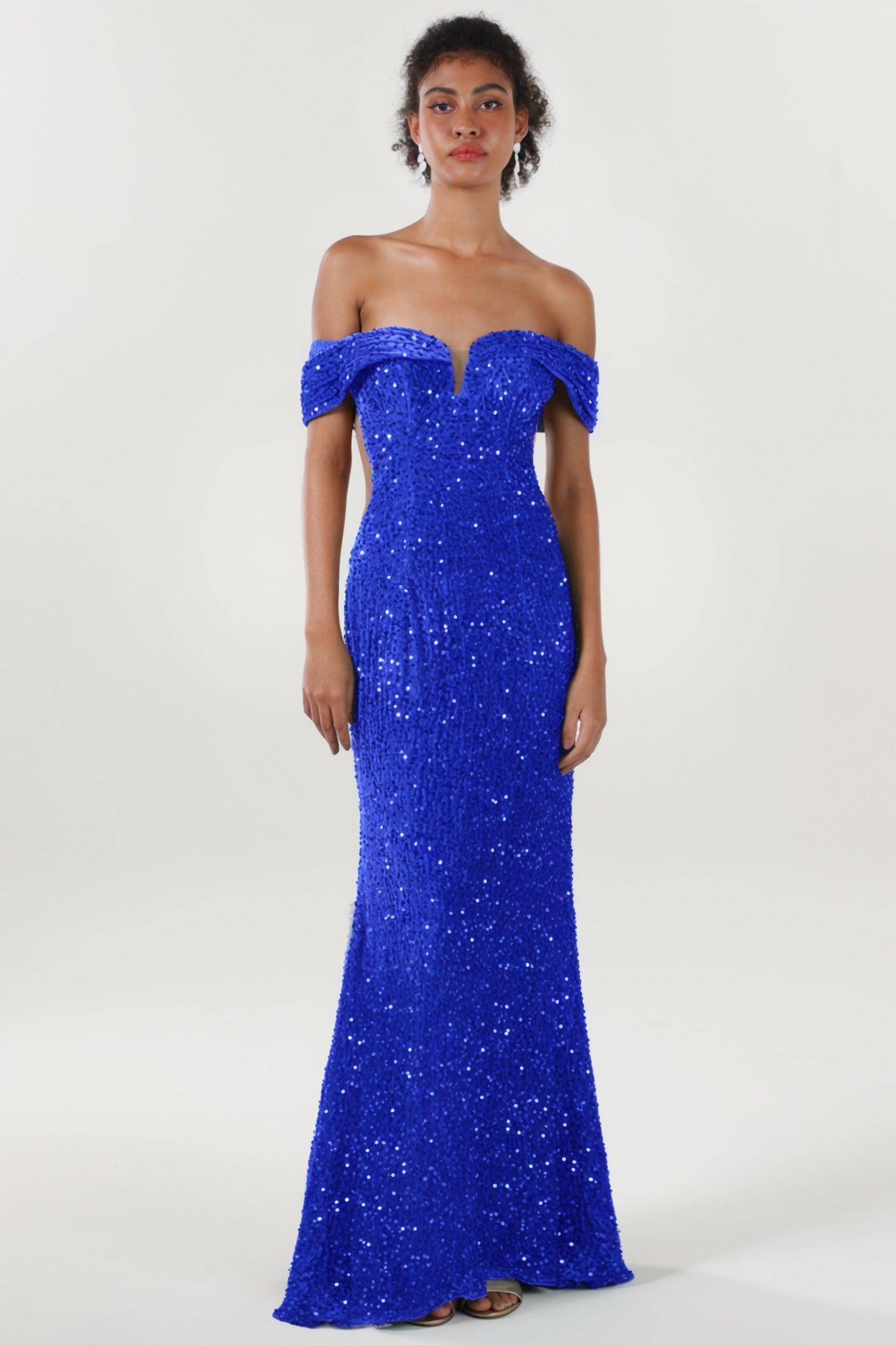 Trumpet-Mermaid Sweep-Brush Train Velvet Sequin Formal Dress CS0640 - COCOMELODY