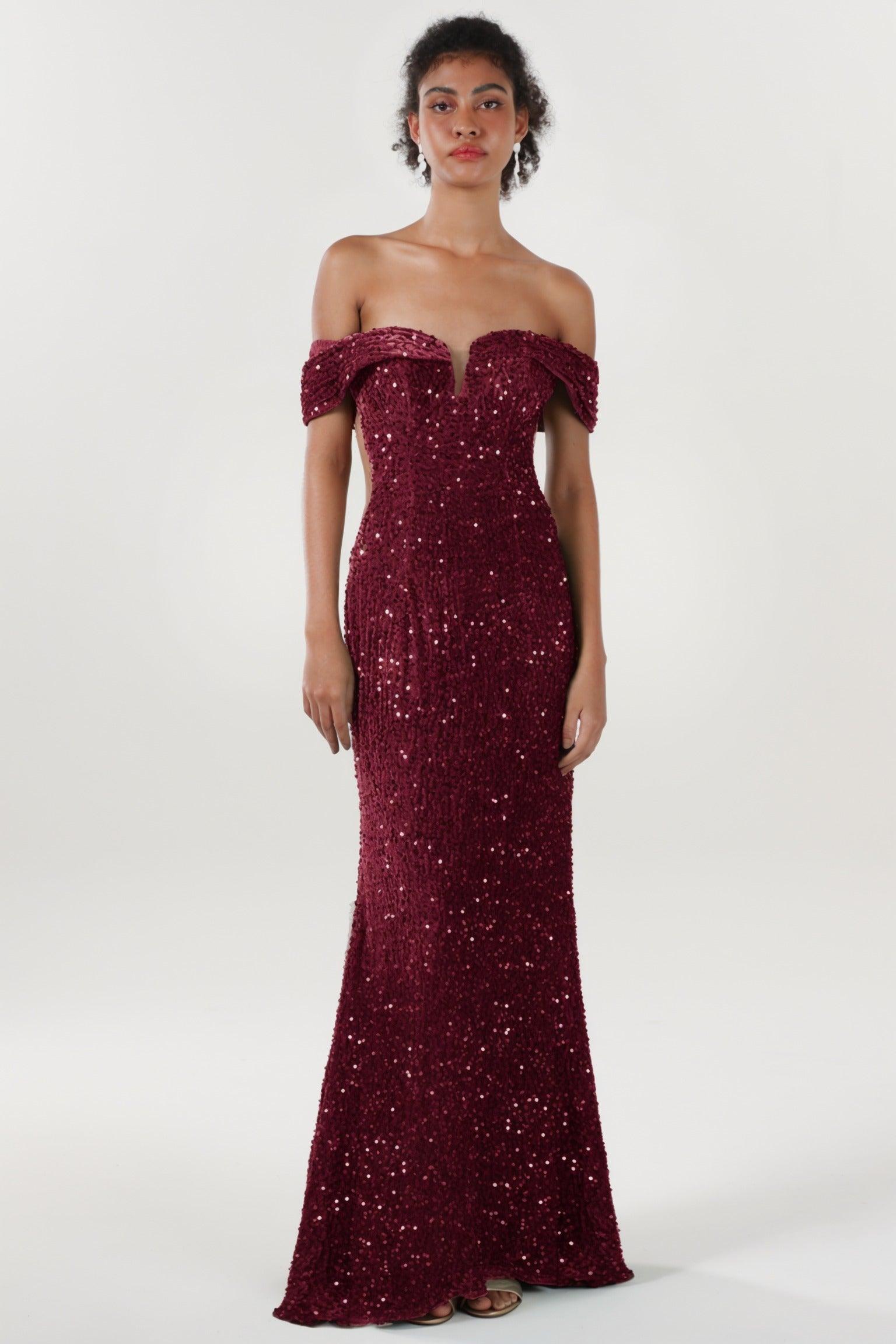 Trumpet-Mermaid Sweep-Brush Train Velvet Sequin Formal Dress CS0640 - COCOMELODY