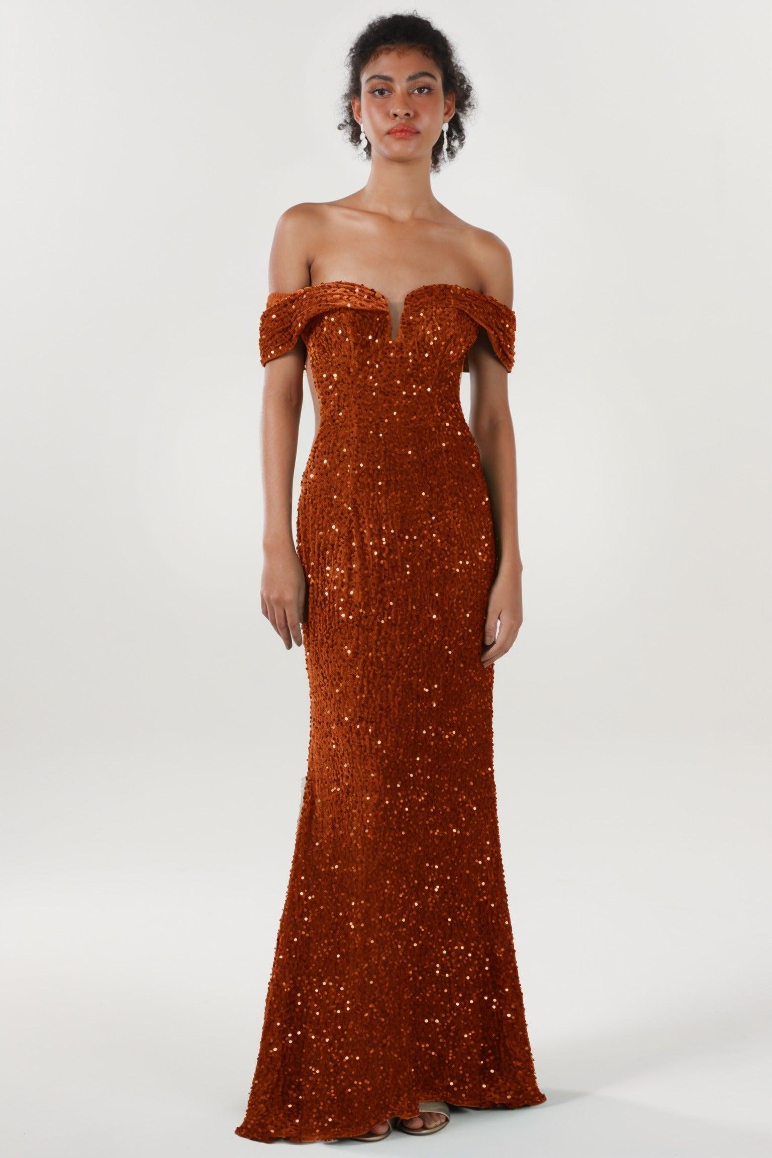 Trumpet-Mermaid Sweep-Brush Train Velvet Sequin Formal Dress CS0640 - COCOMELODY