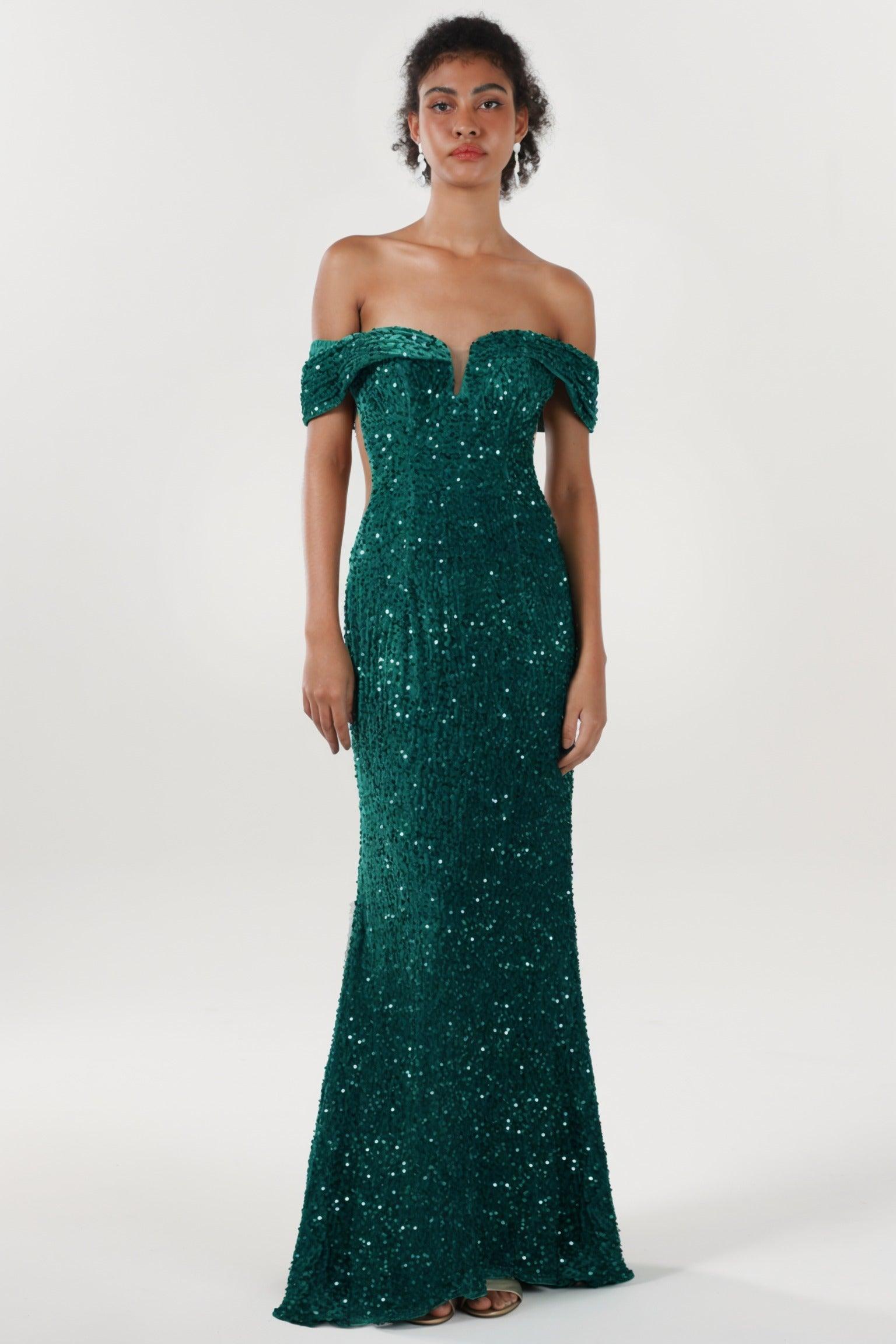 Trumpet-Mermaid Sweep-Brush Train Velvet Sequin Formal Dress CS0640 - COCOMELODY