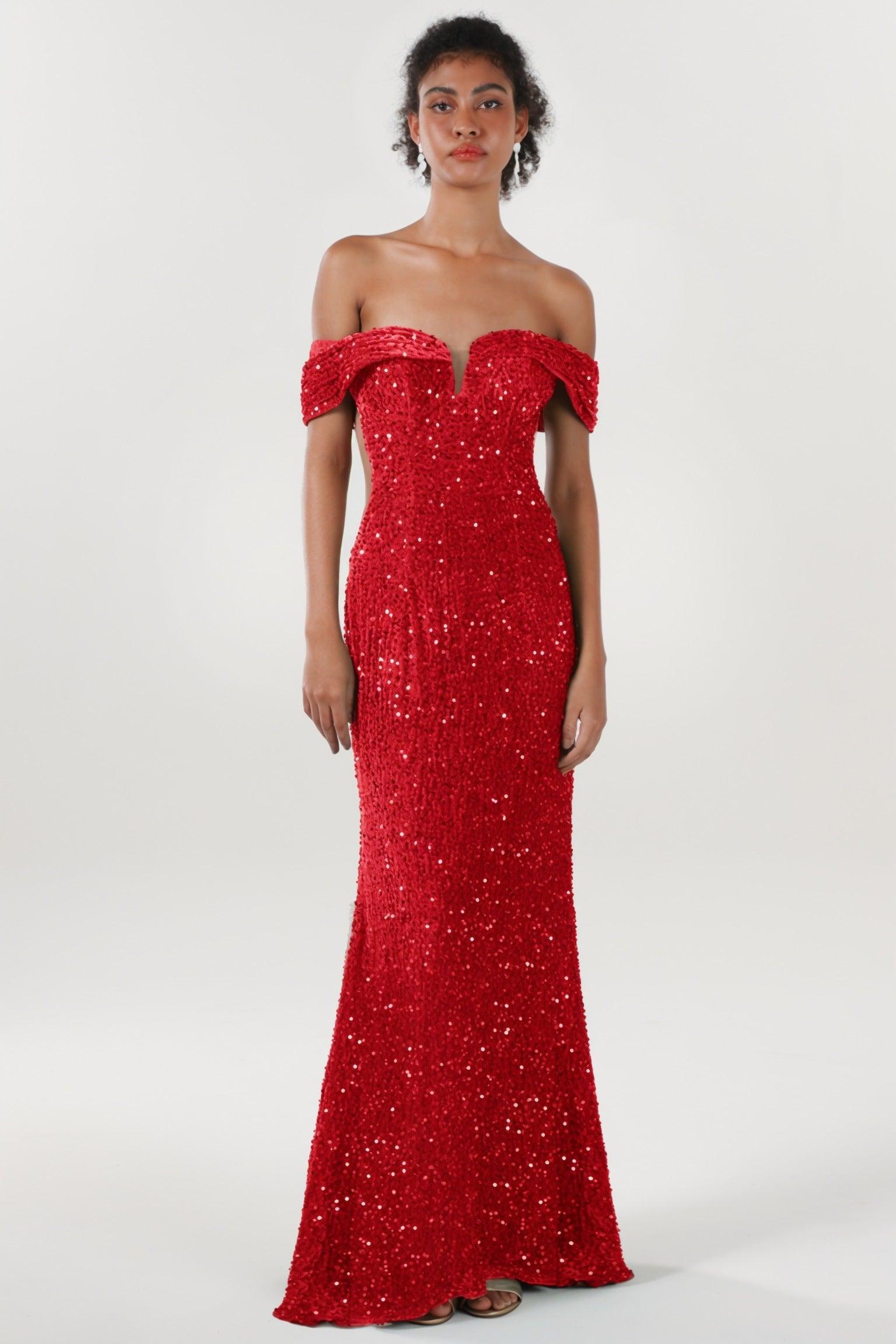 Trumpet-Mermaid Sweep-Brush Train Velvet Sequin Formal Dress CS0640 - COCOMELODY