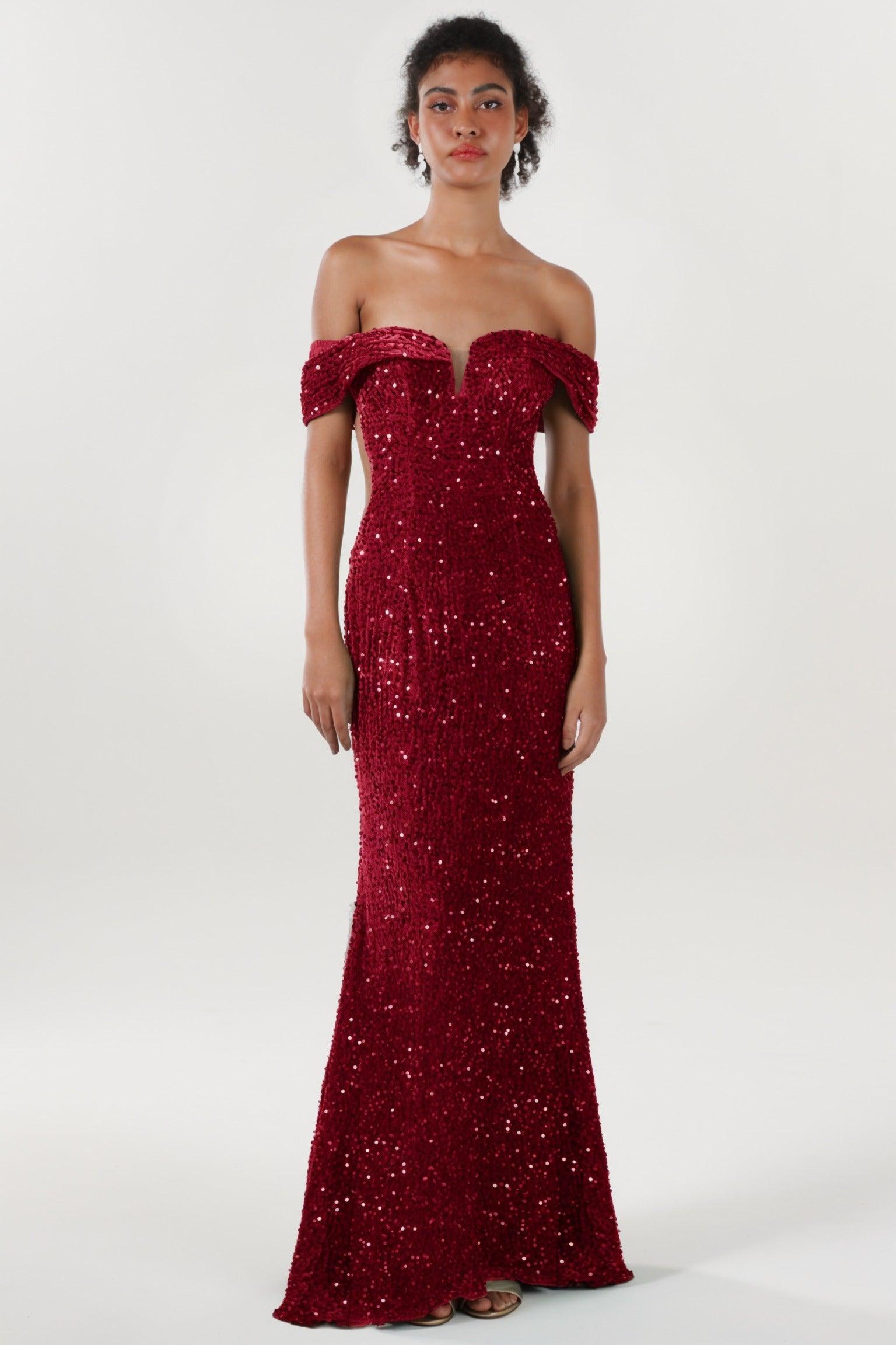 Trumpet-Mermaid Sweep-Brush Train Velvet Sequin Formal Dress CS0640 - COCOMELODY