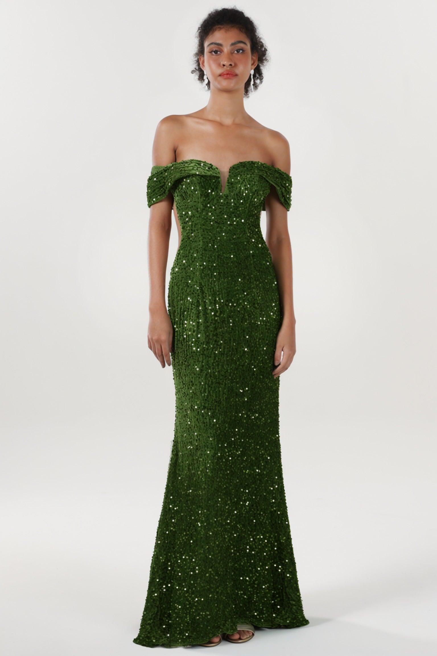 Trumpet-Mermaid Sweep-Brush Train Velvet Sequin Formal Dress CS0640 - COCOMELODY