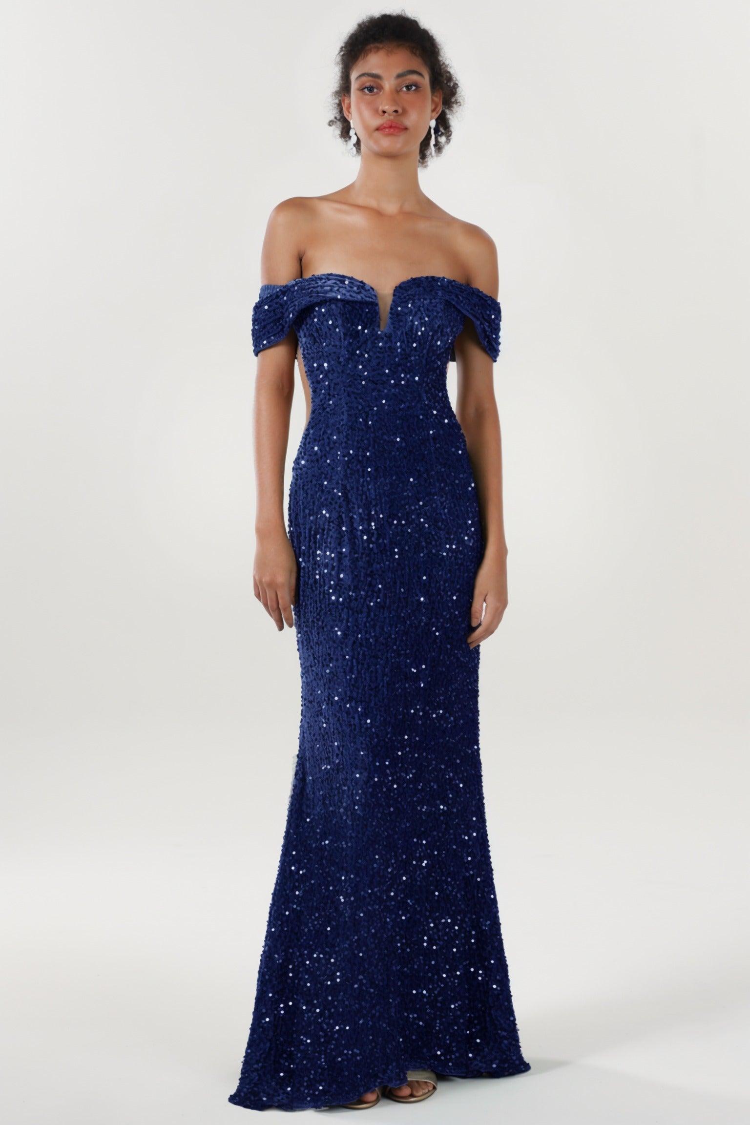 Trumpet-Mermaid Sweep-Brush Train Velvet Sequin Formal Dress CS0640 - COCOMELODY