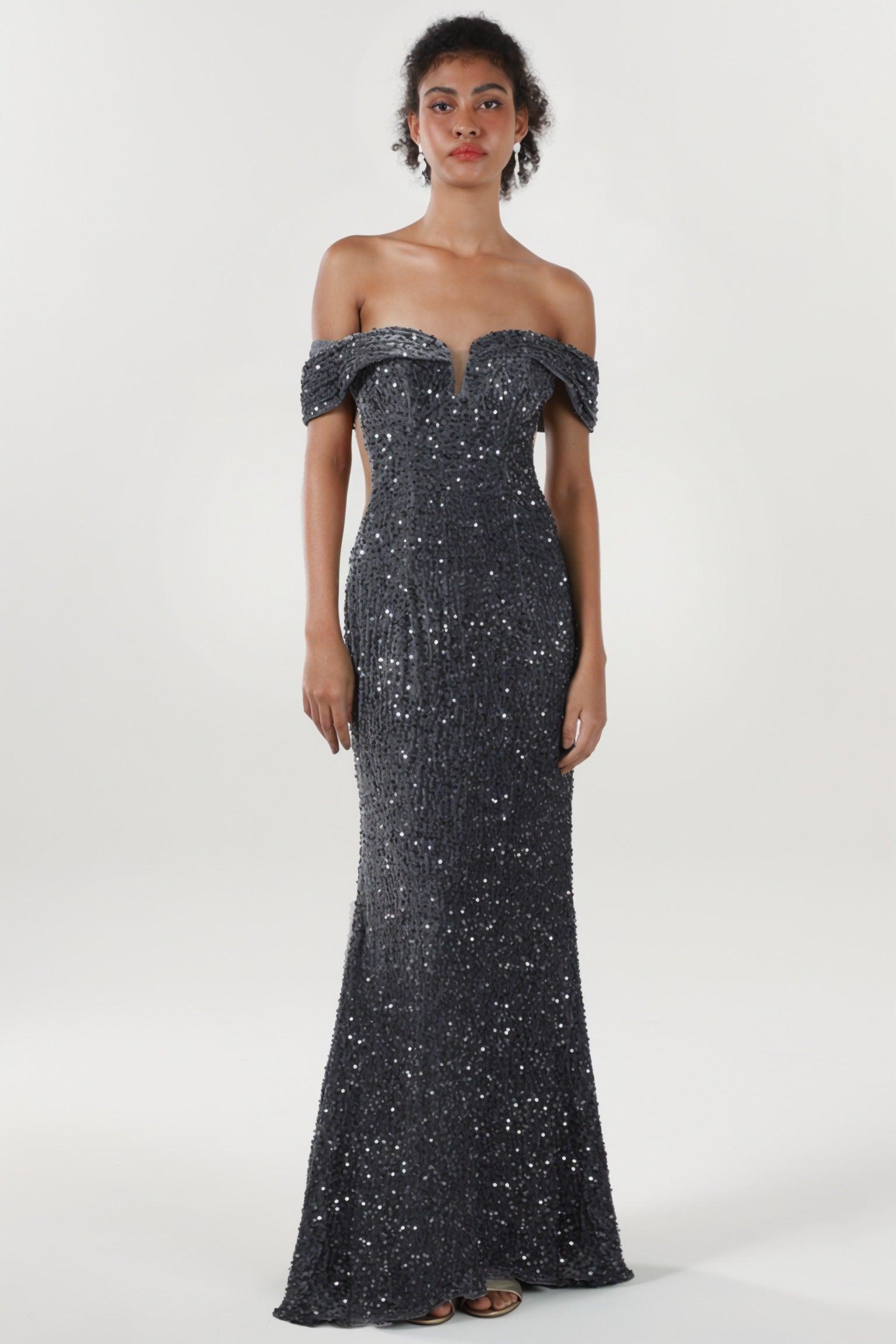 Trumpet-Mermaid Sweep-Brush Train Velvet Sequin Formal Dress CS0640 - COCOMELODY