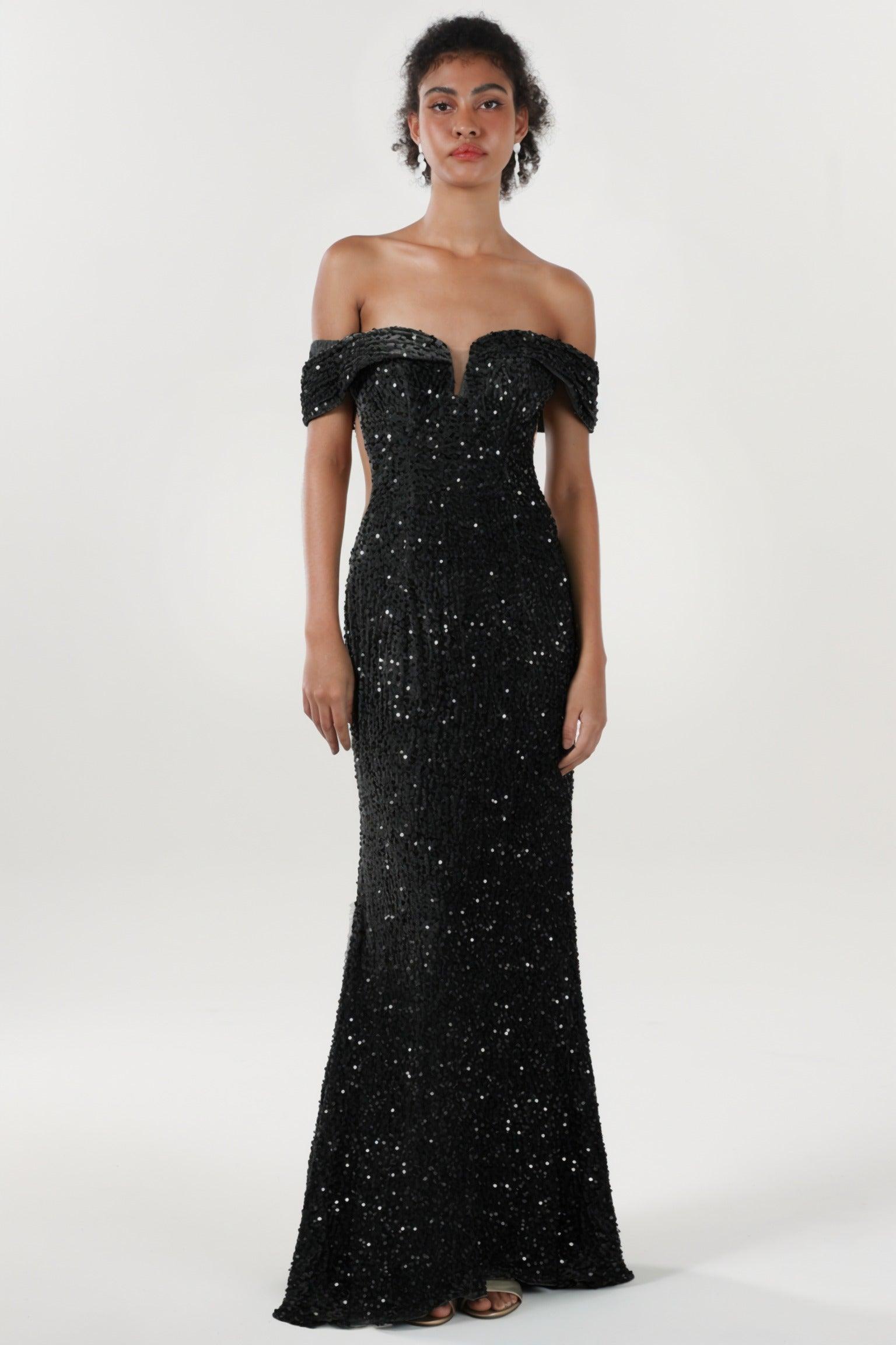 Trumpet-Mermaid Sweep-Brush Train Velvet Sequin Formal Dress CS0640 - COCOMELODY