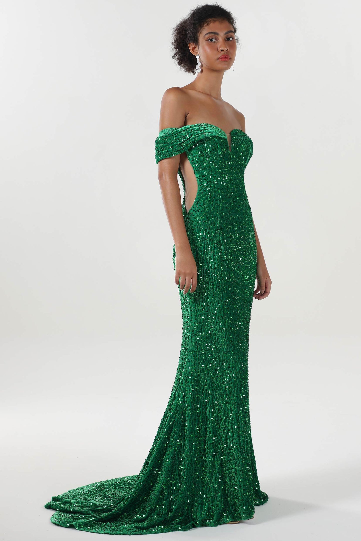 Trumpet-Mermaid Sweep-Brush Train Velvet Sequin Formal Dress CS0640 - COCOMELODY