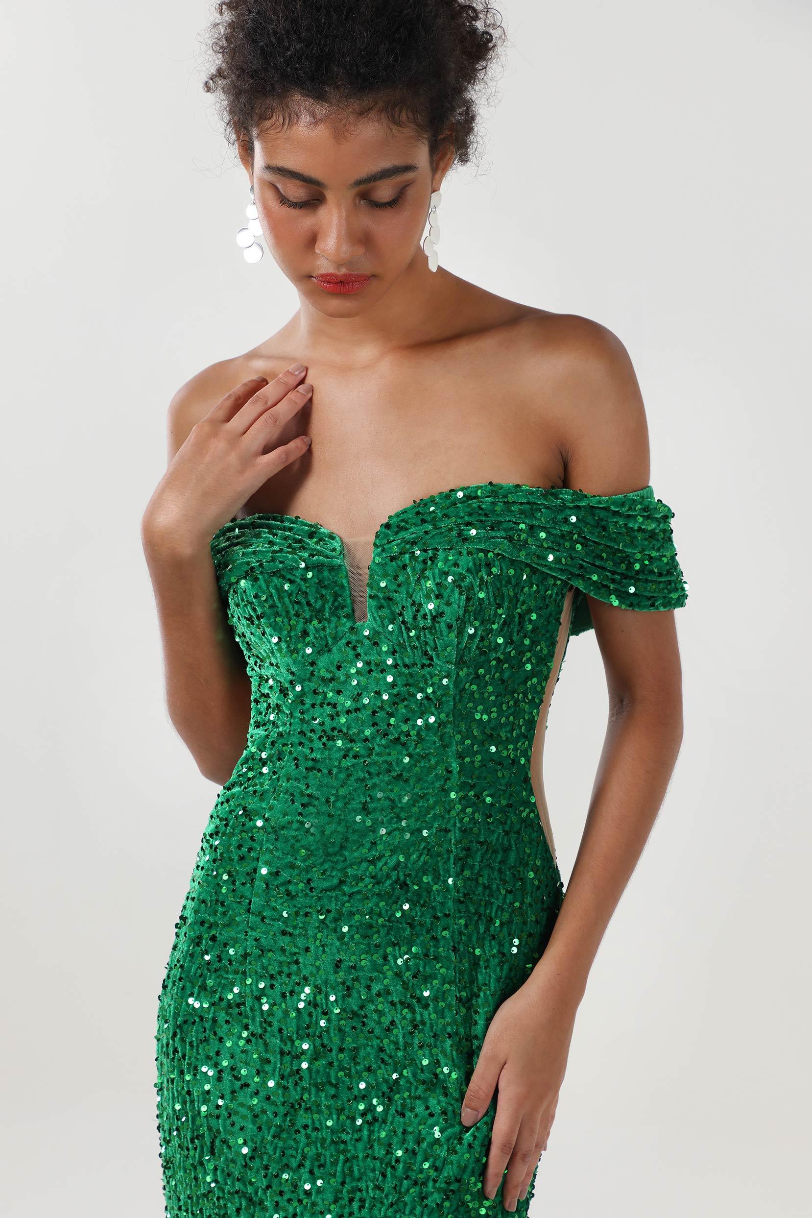 Trumpet-Mermaid Sweep-Brush Train Velvet Sequin Formal Dress CS0640 - COCOMELODY