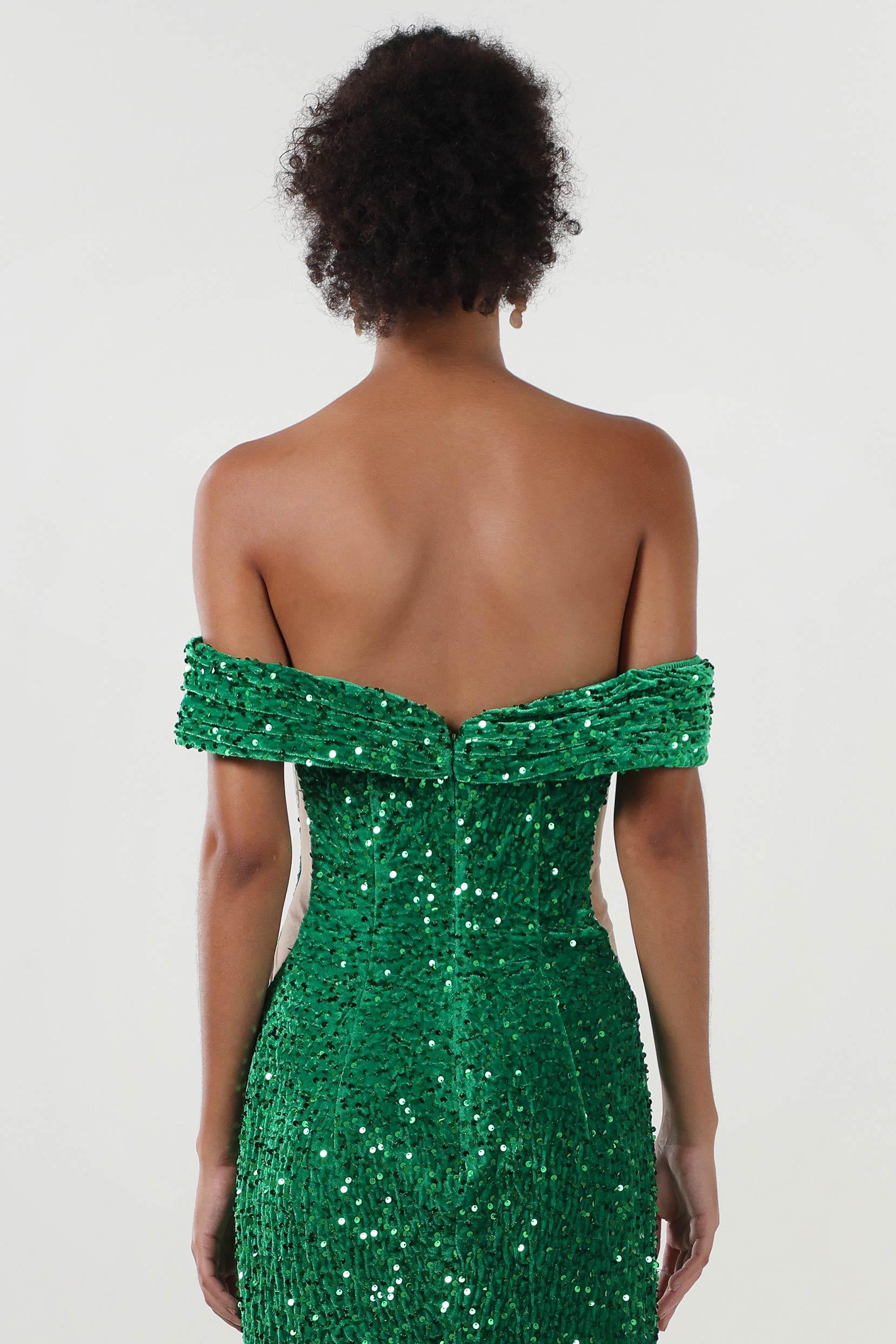 Trumpet-Mermaid Sweep-Brush Train Velvet Sequin Formal Dress CS0640 - COCOMELODY