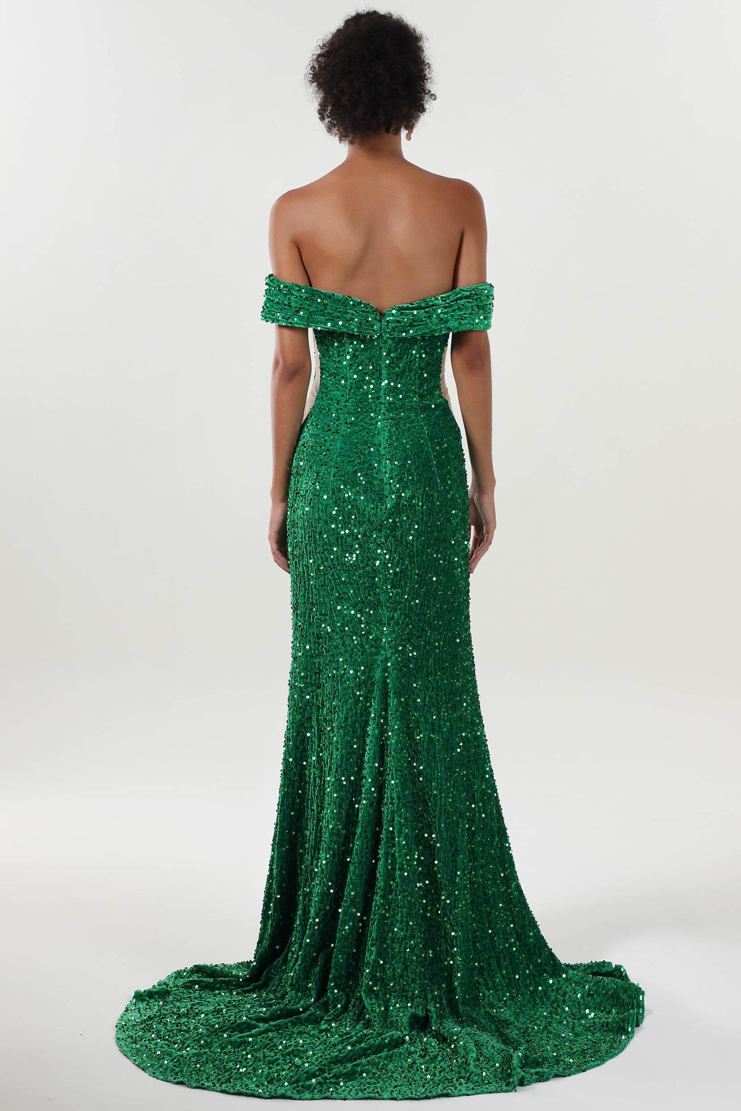 Trumpet-Mermaid Sweep-Brush Train Velvet Sequin Formal Dress CS0640 - COCOMELODY