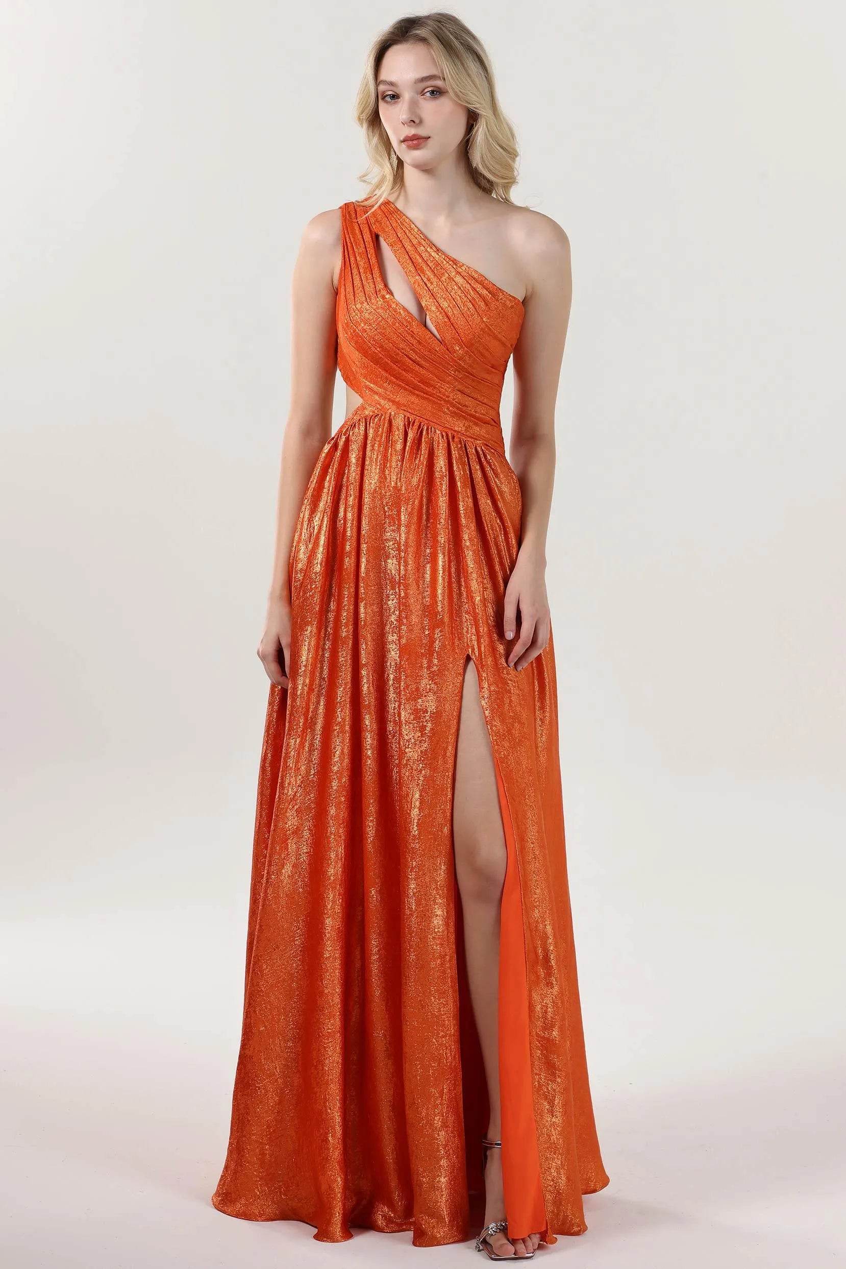 orange dresses formal Cocmelody Orange Prom Dress Metallic Formal Dress CS0642, Grey