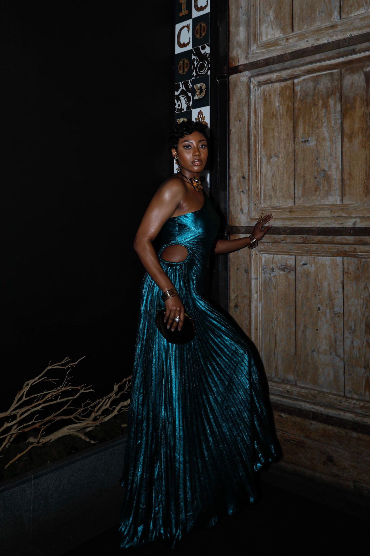 Sheath-Column Midi Metallic Formal Dress CS0644