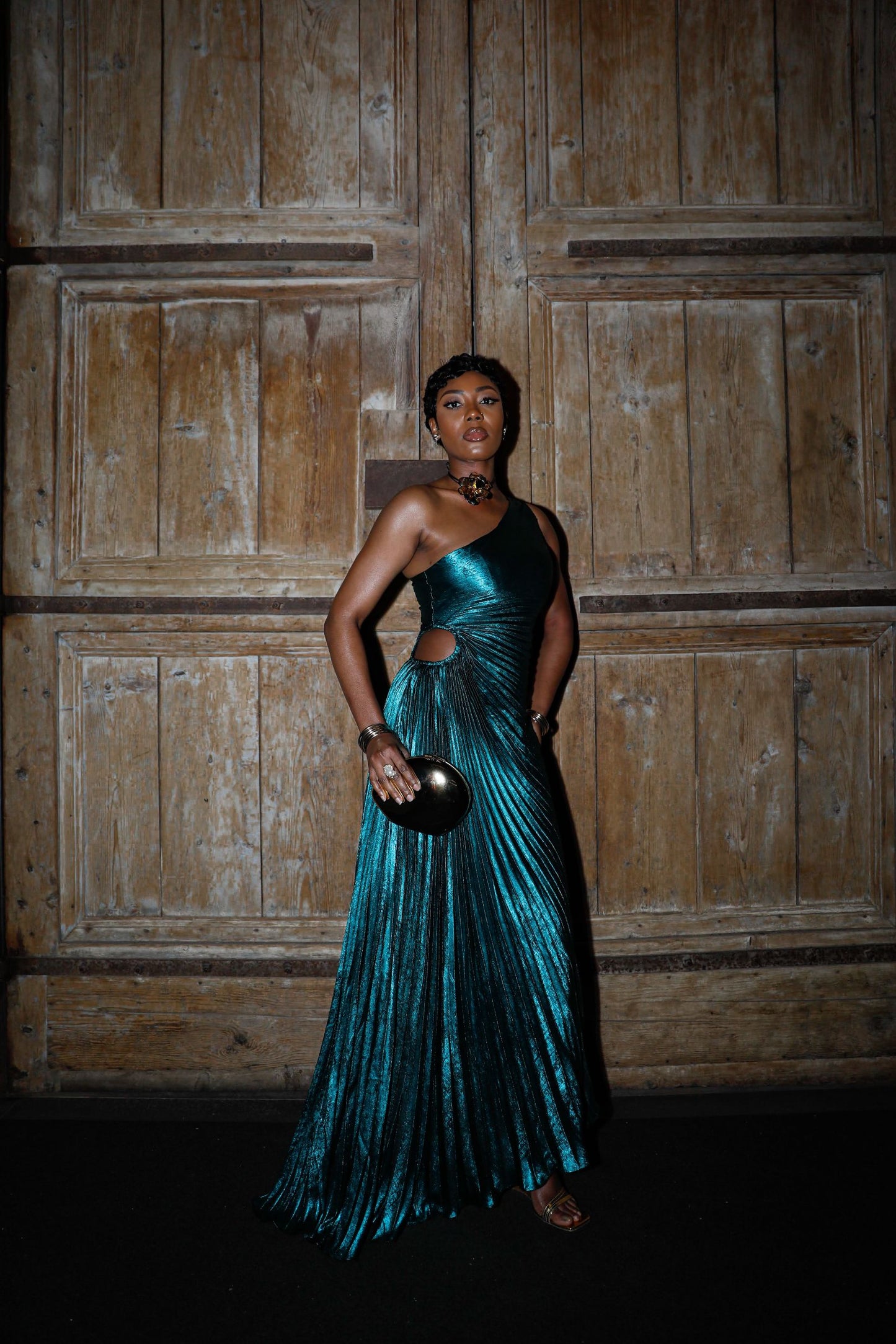 Sheath-Column Midi Metallic Formal Dress CS0644