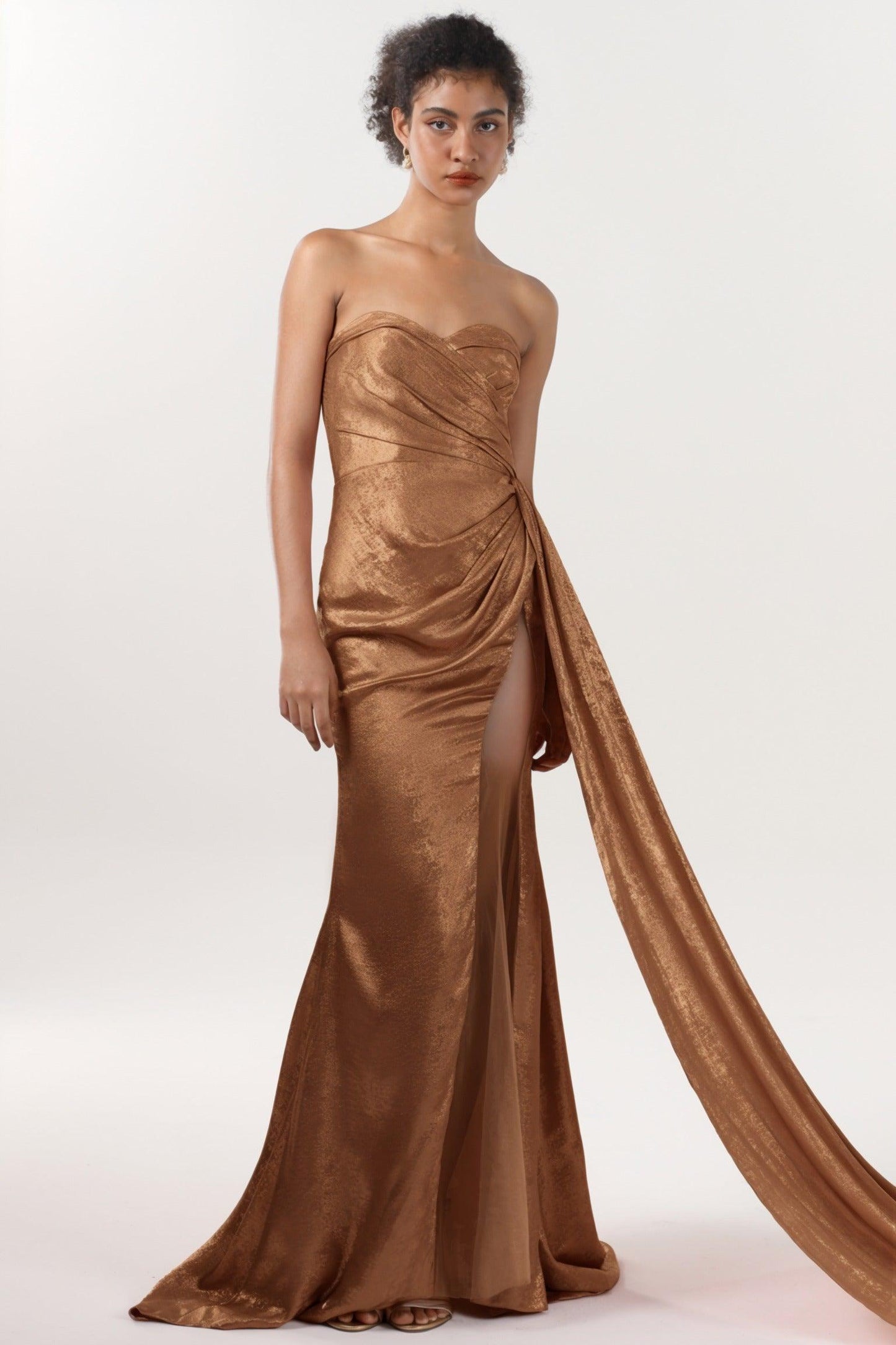 Trumpet-Mermaid Sweep-Brush Train Metallic Formal Dress CS0651 - COCOMELODY