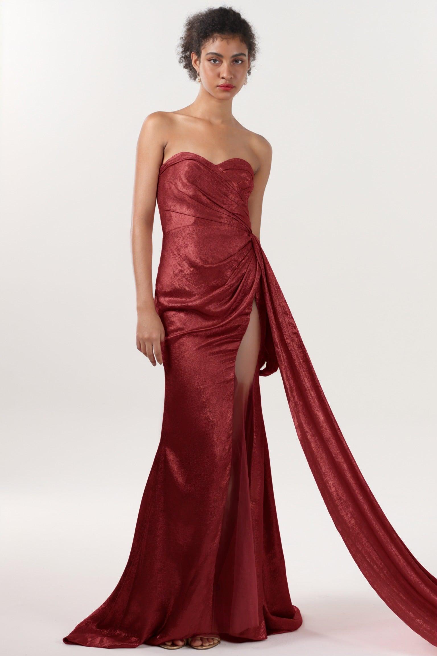 Trumpet-Mermaid Sweep-Brush Train Metallic Formal Dress CS0651 - COCOMELODY