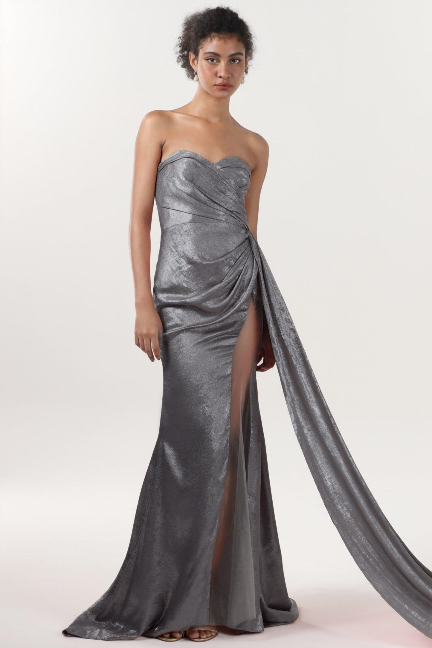 Trumpet-Mermaid Sweep-Brush Train Metallic Formal Dress CS0651 - COCOMELODY