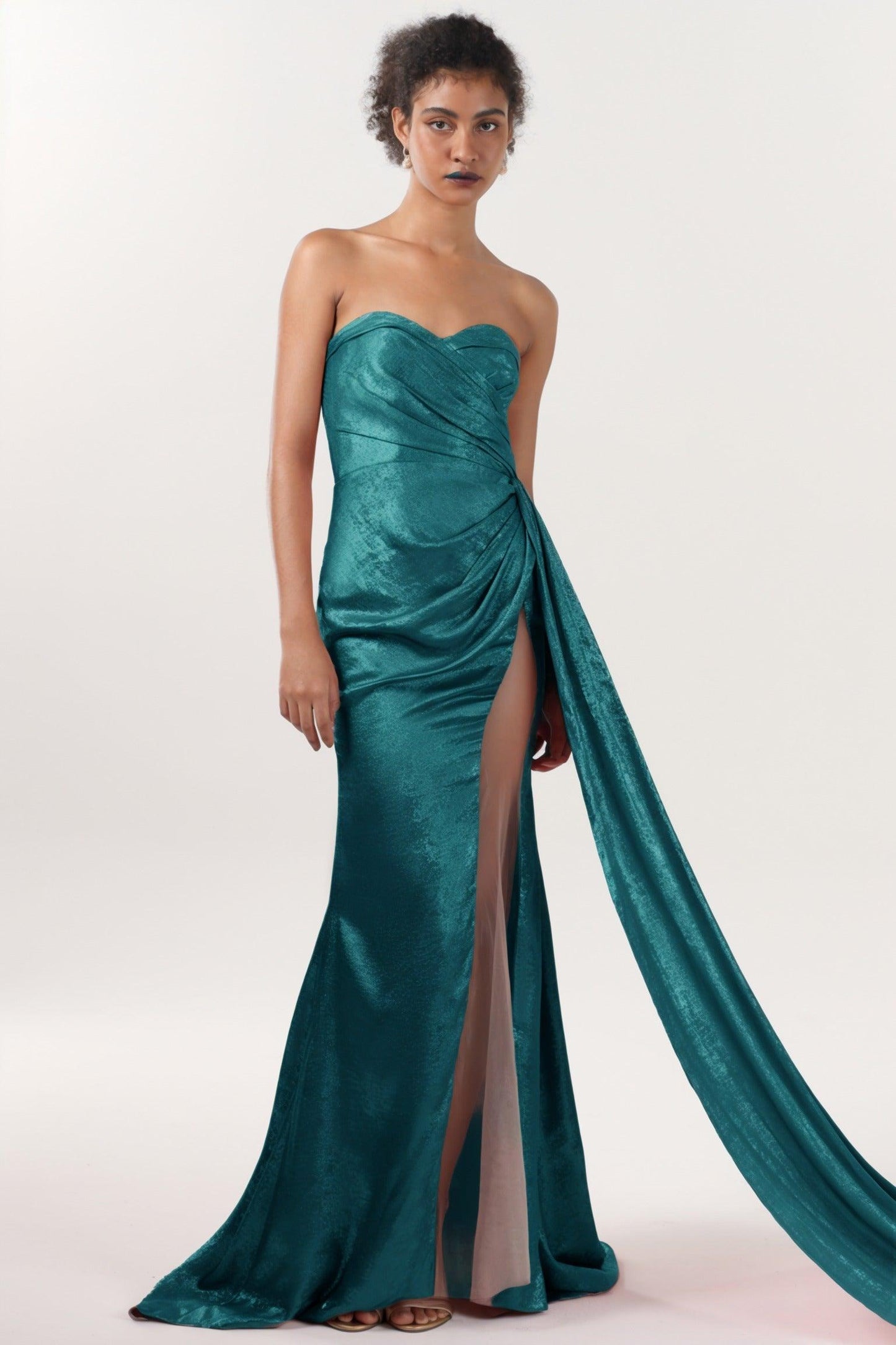 Trumpet-Mermaid Sweep-Brush Train Metallic Formal Dress CS0651 - COCOMELODY