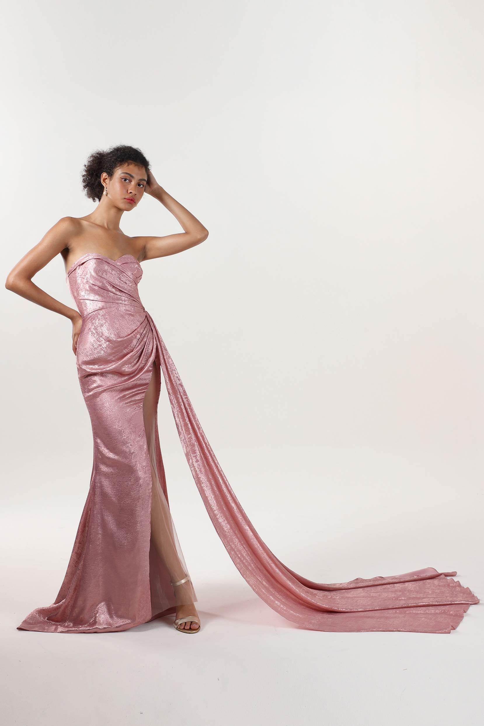 metallic pink bridesmaid dresses Azazie Amyra