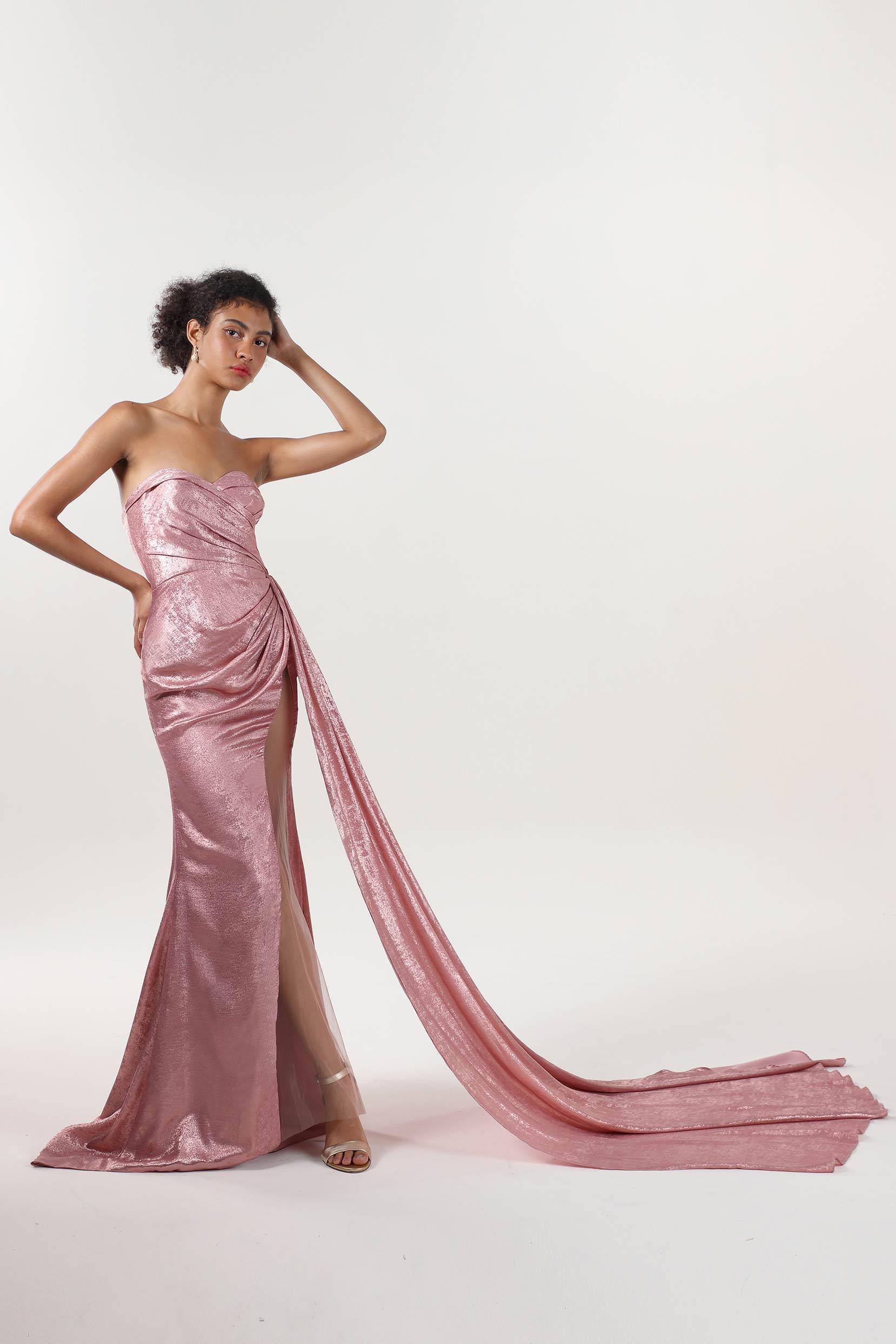 Trumpet-Mermaid Sweep-Brush Train Metallic Formal Dress CS0651 - COCOMELODY