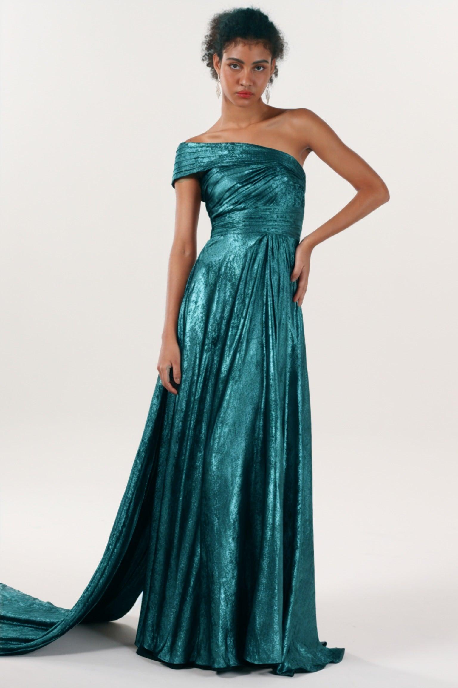 A-Line Maxi Metallic Formal Dress CS0653 - COCOMELODY