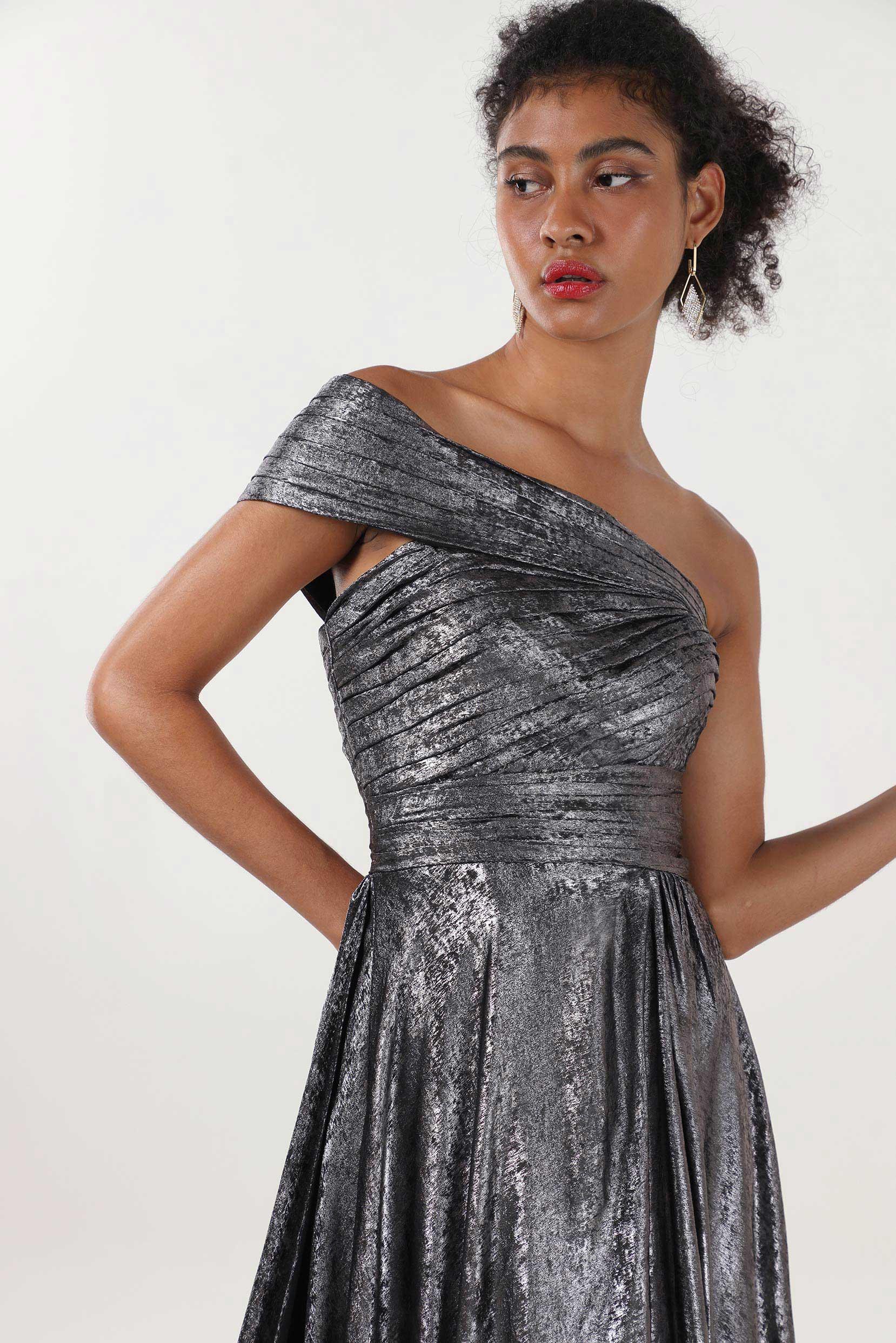 A-Line Maxi Metallic Formal Dress CS0653 - COCOMELODY