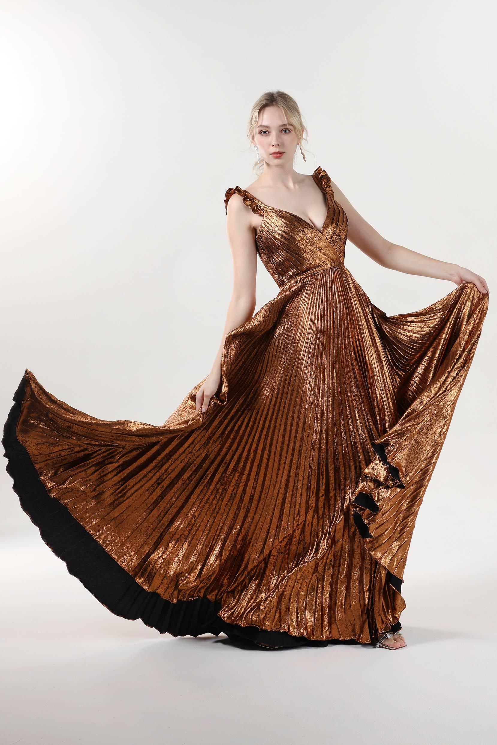 A-Line Maxi Metallic Formal Dress CS0655 - COCOMELODY