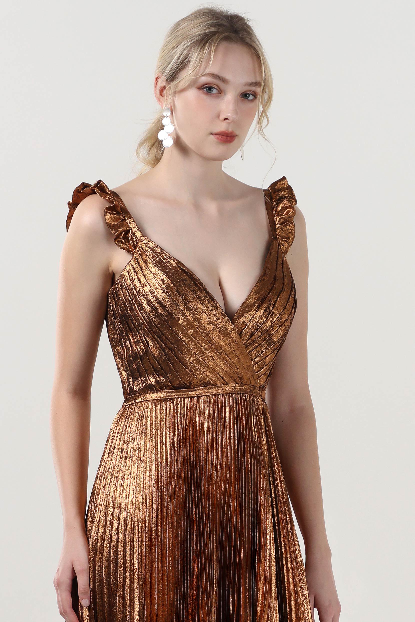 A-Line Maxi Metallic Formal Dress CS0655 - COCOMELODY